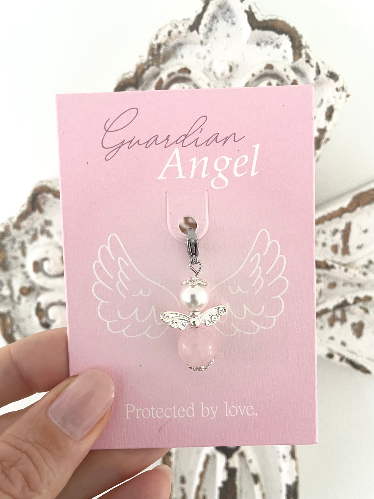 Guardian Angel Charm ~ Rose Quartz