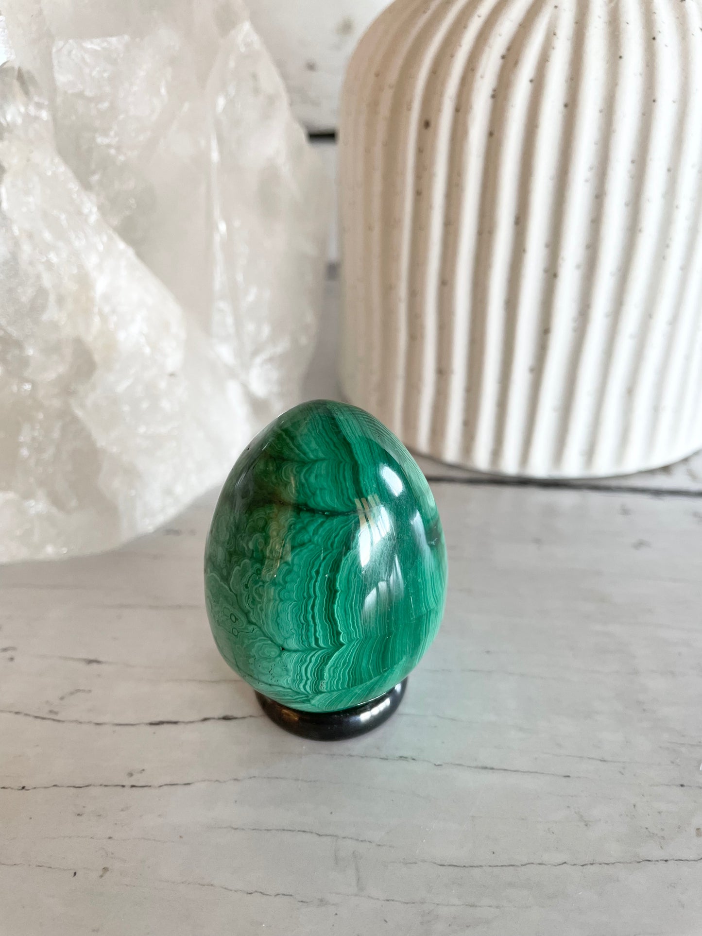 Malachite Egg with holder