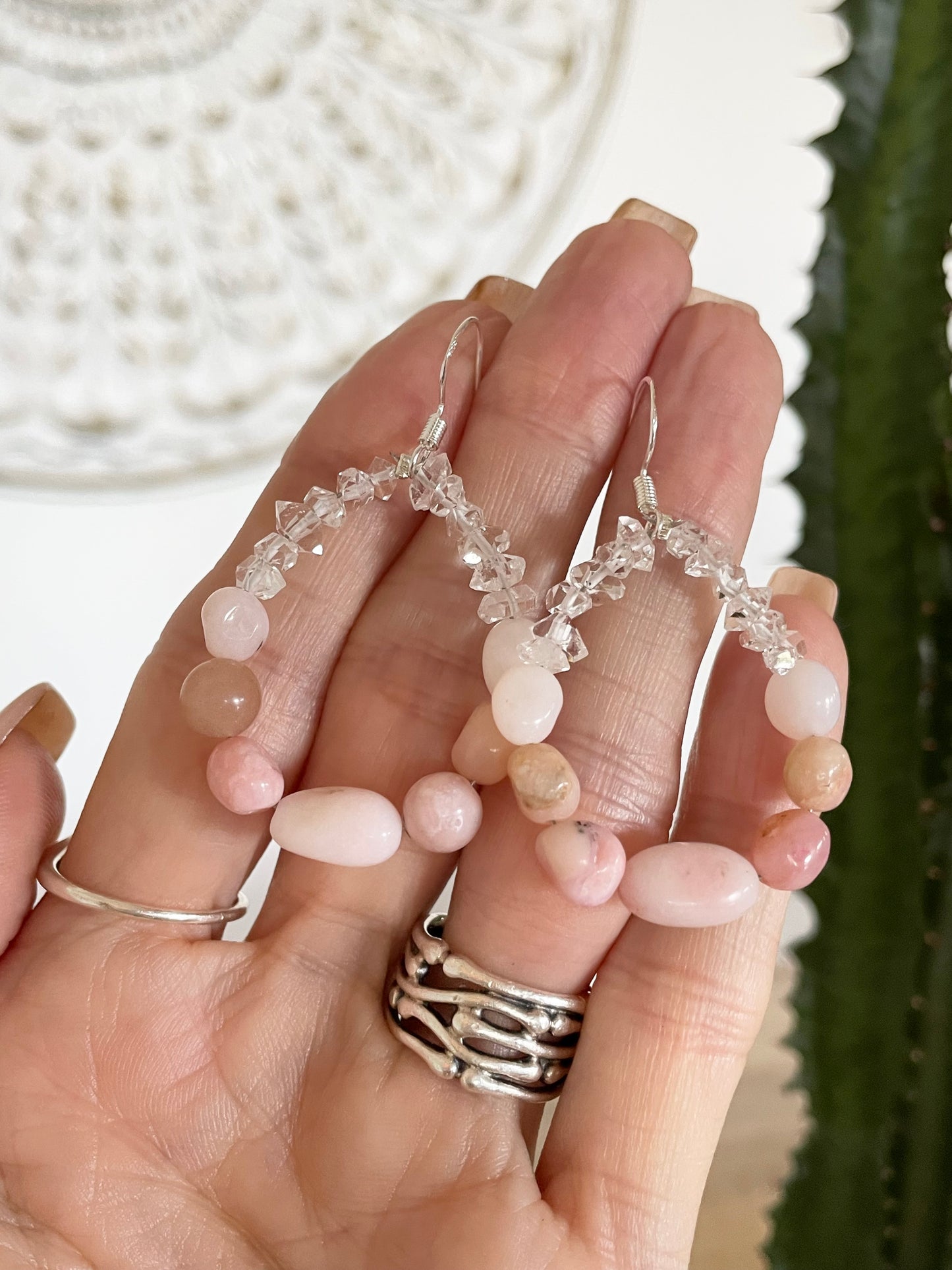 Herkimer \Pink Opal Earrings