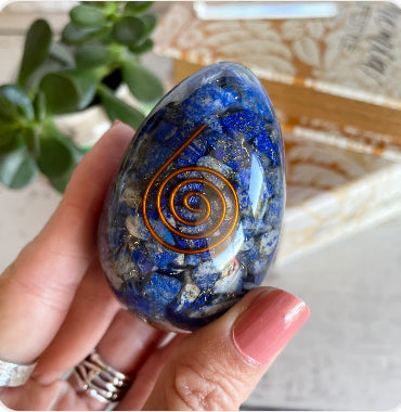 Lapis Lazuli Copper spiral egg includes holder