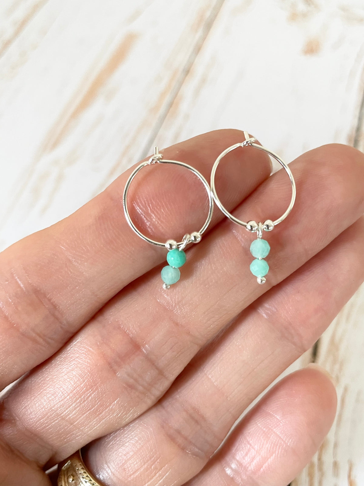 Amazonite Faceted Hoops