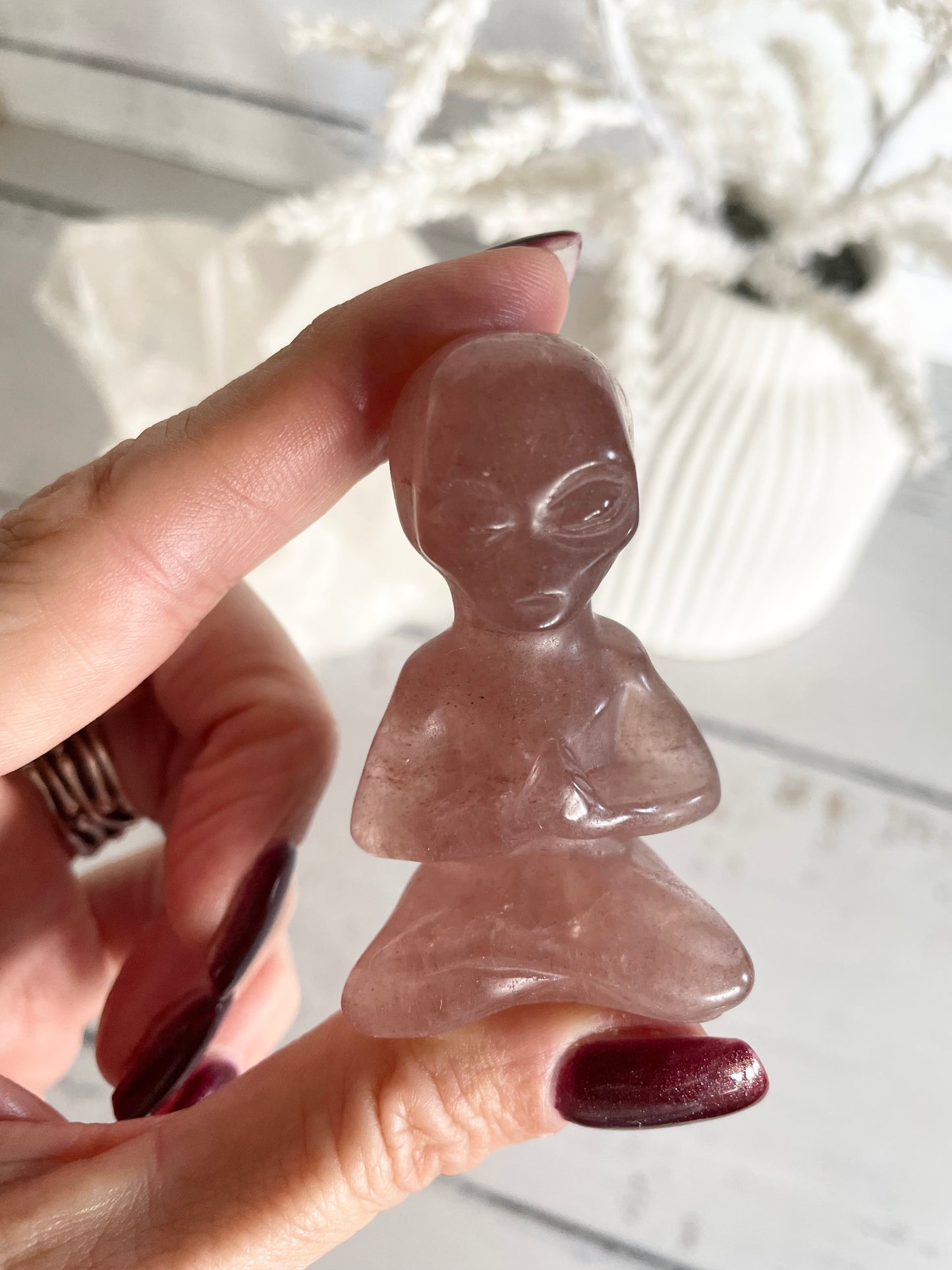 Meditating Alien ~ Strawberry Quartz