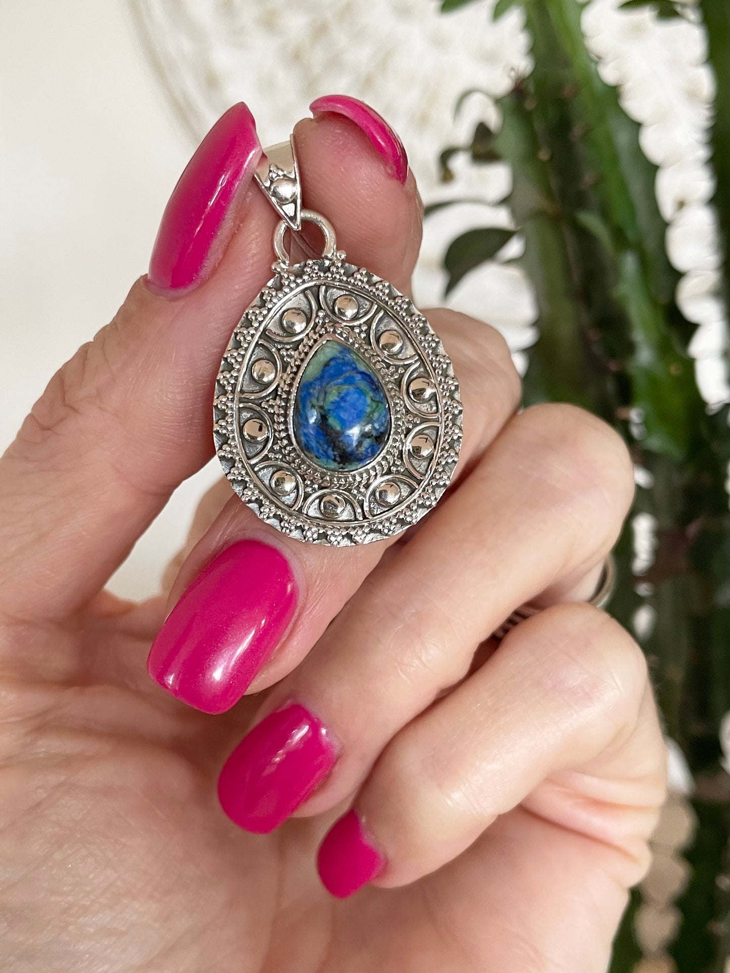 Turquoise Azurite Silver Pendant