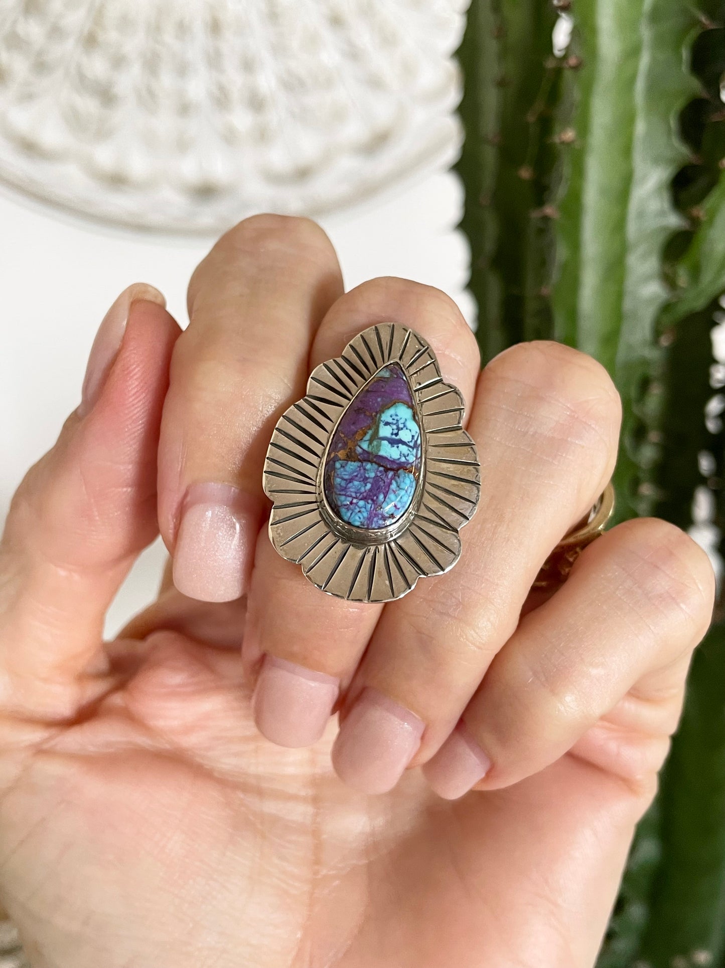 Copper Turquoise Ring Adjustable 6.5-10