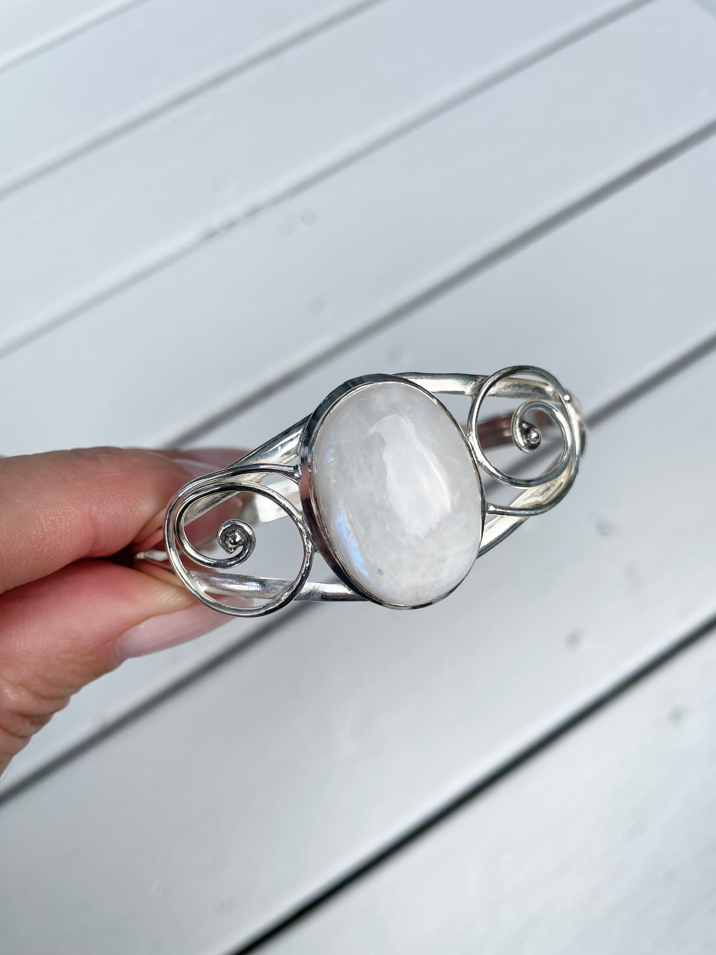 Rainbow Moonstone silver cuff