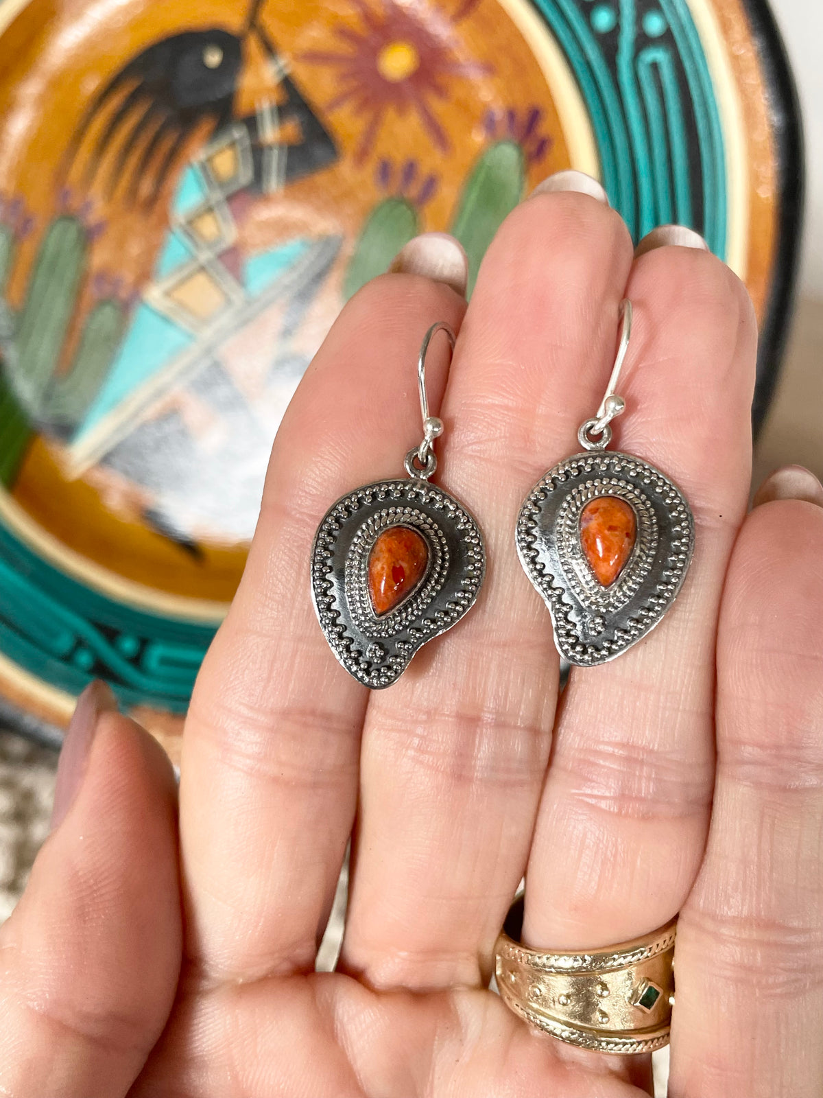 Red Coral Silver Dangles