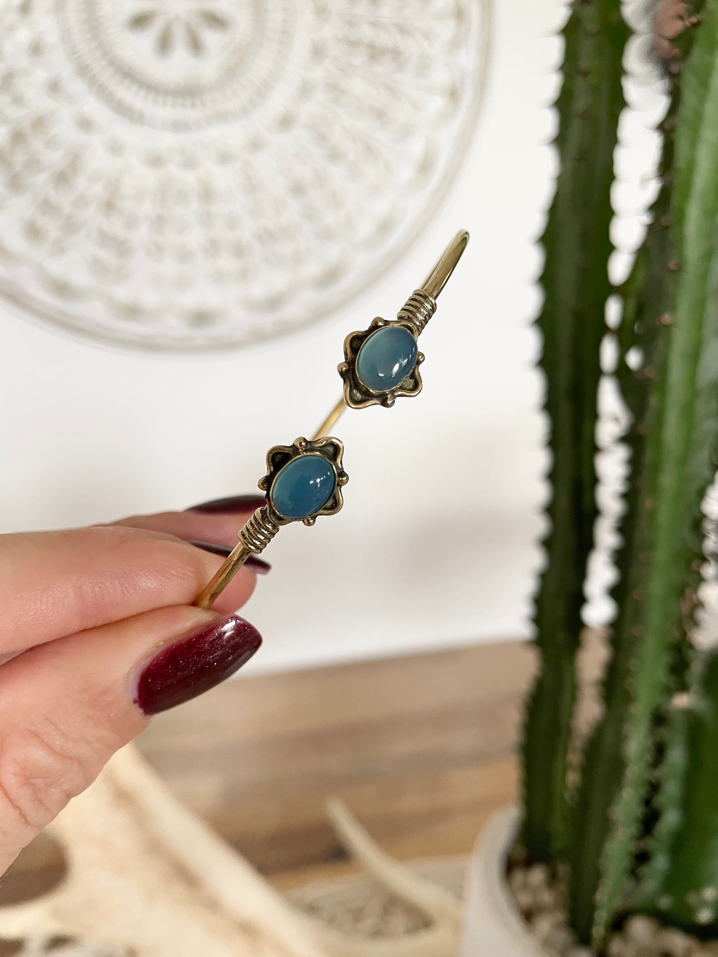 Blue Chalcedony Brass Cuff ~ Adjustable