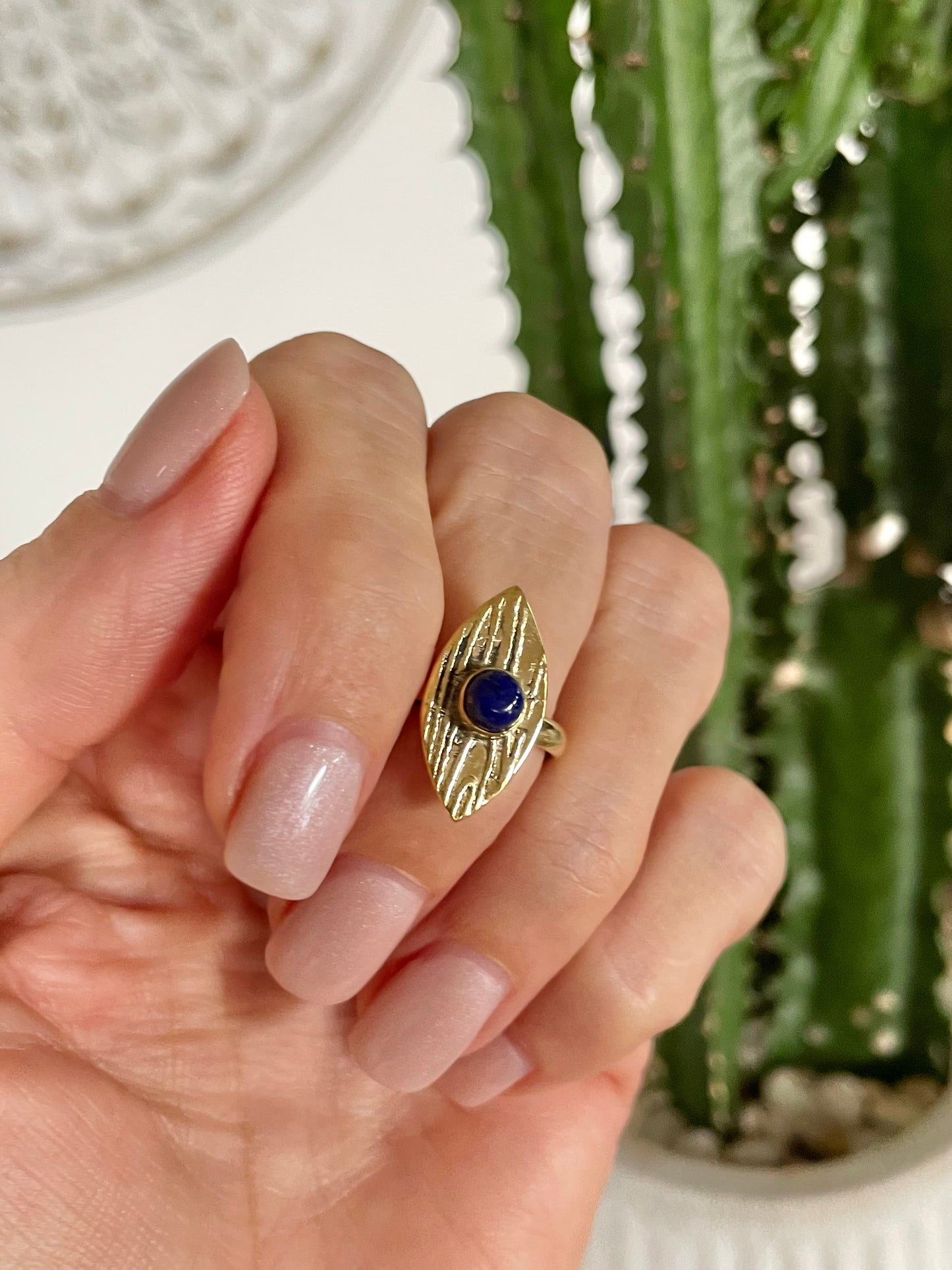 Lapis Lazuli Brass Ring - Size 6.5