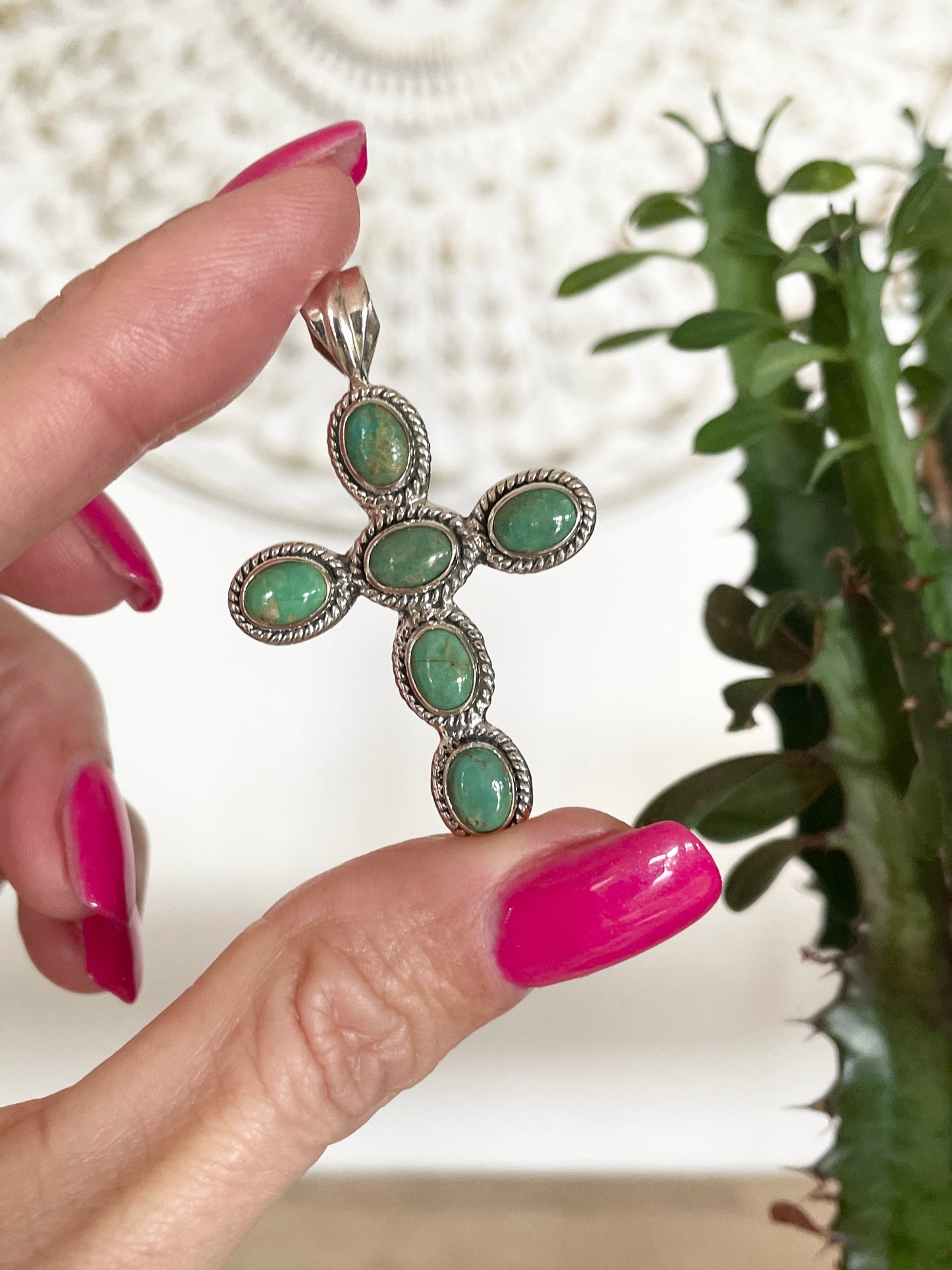 Green Mojave Turquoise Cross Pendant