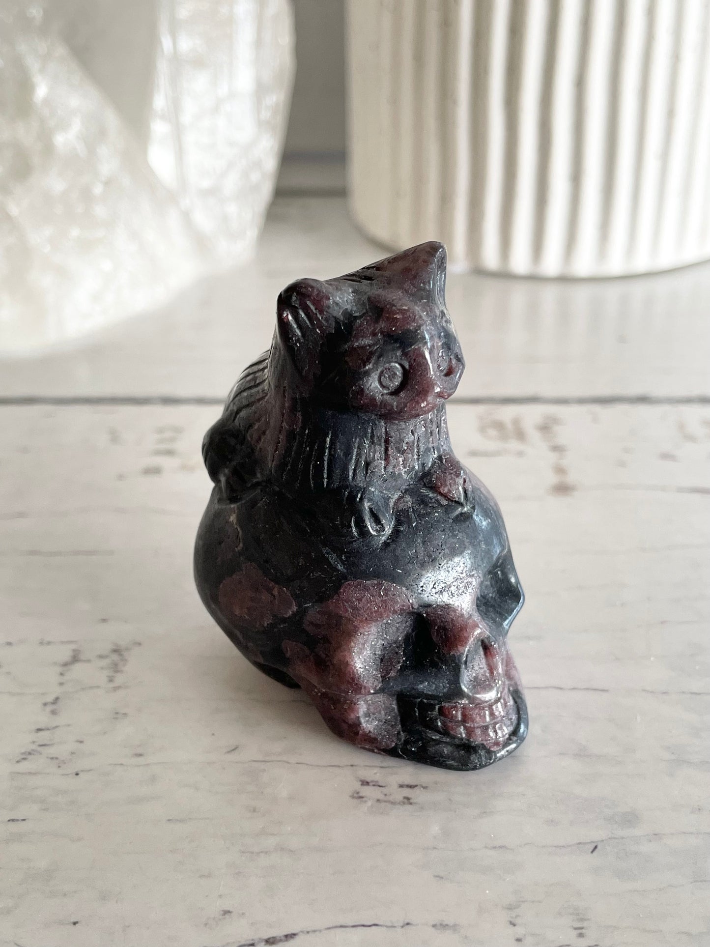 Garnet Cat on Skull