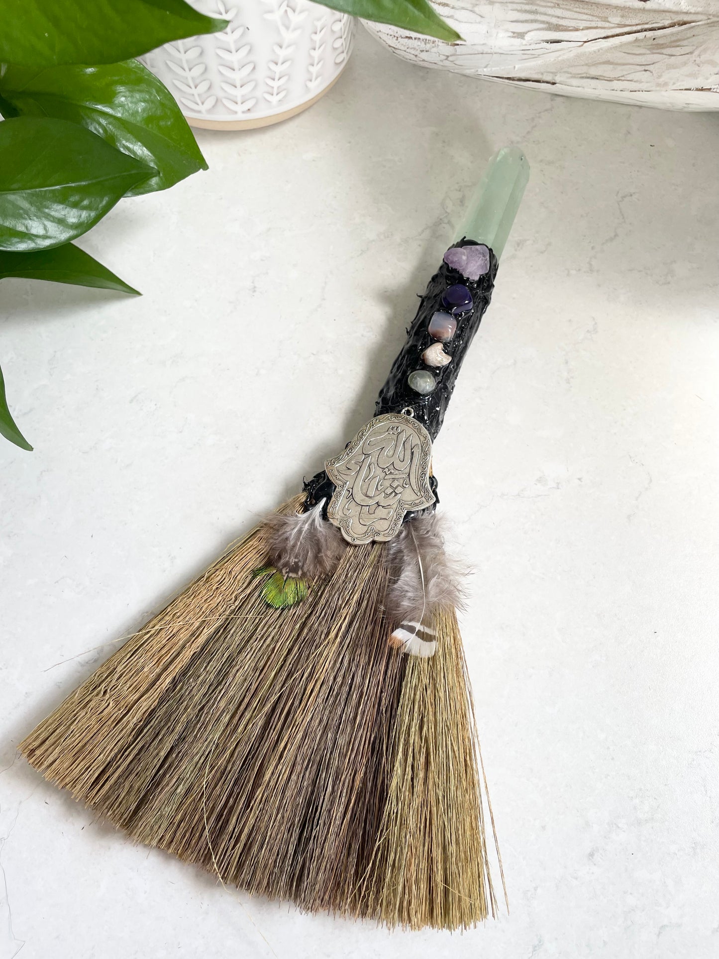 Crystal Feather Besom ~ Green Fluorite