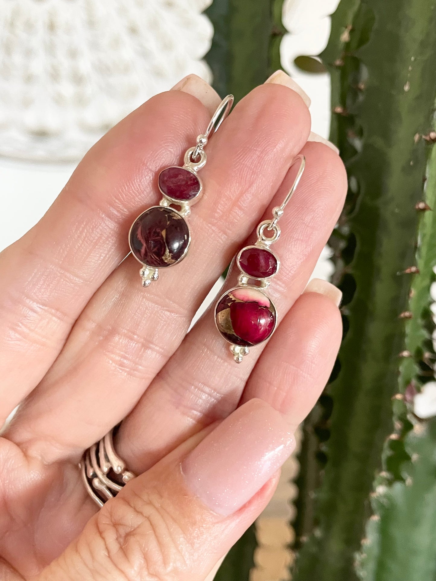 Rose Dahlia Kingman Turquoise/Ruby dangles