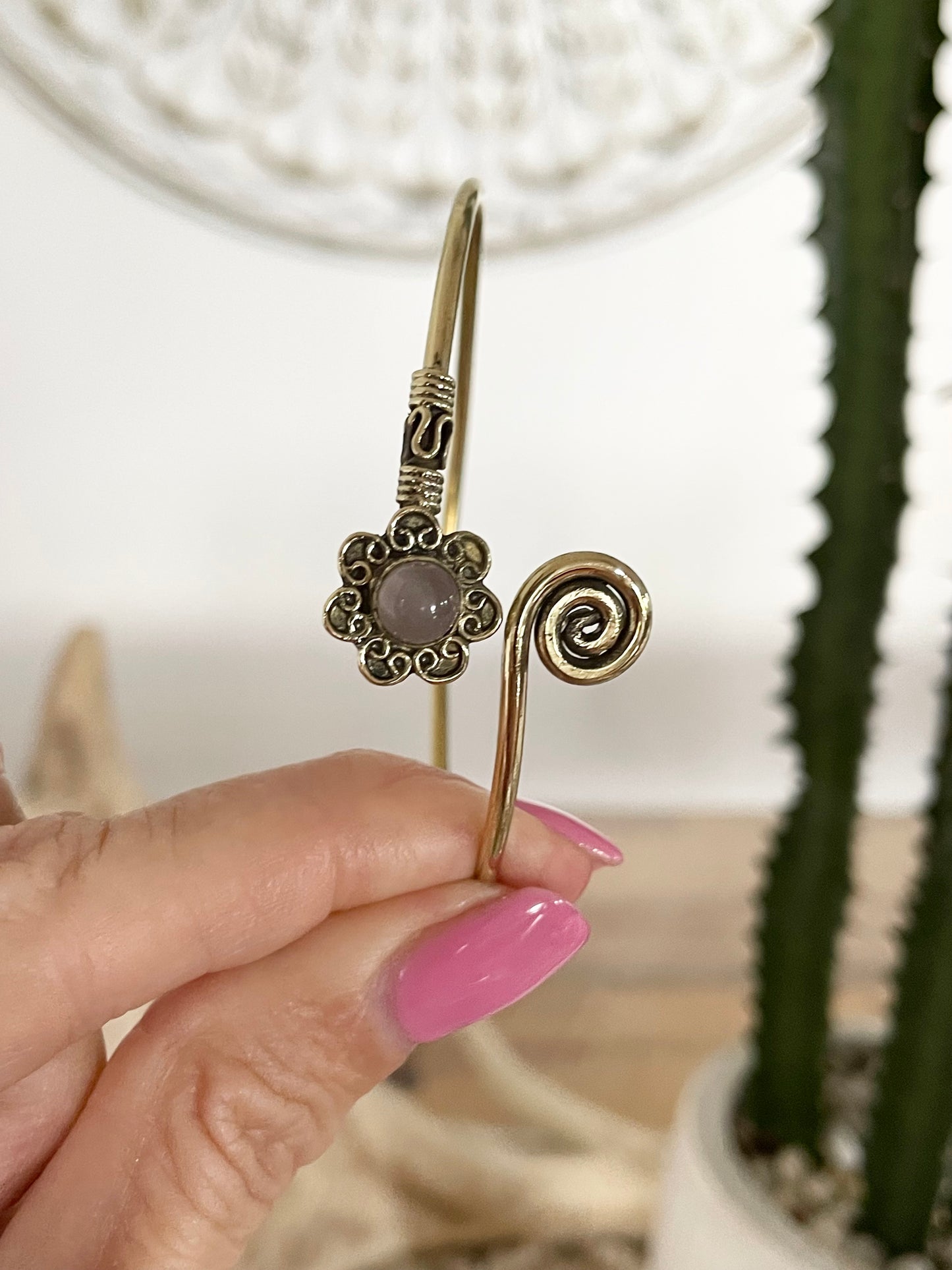 Rose Quartz Brass Cuff ~ adjustable