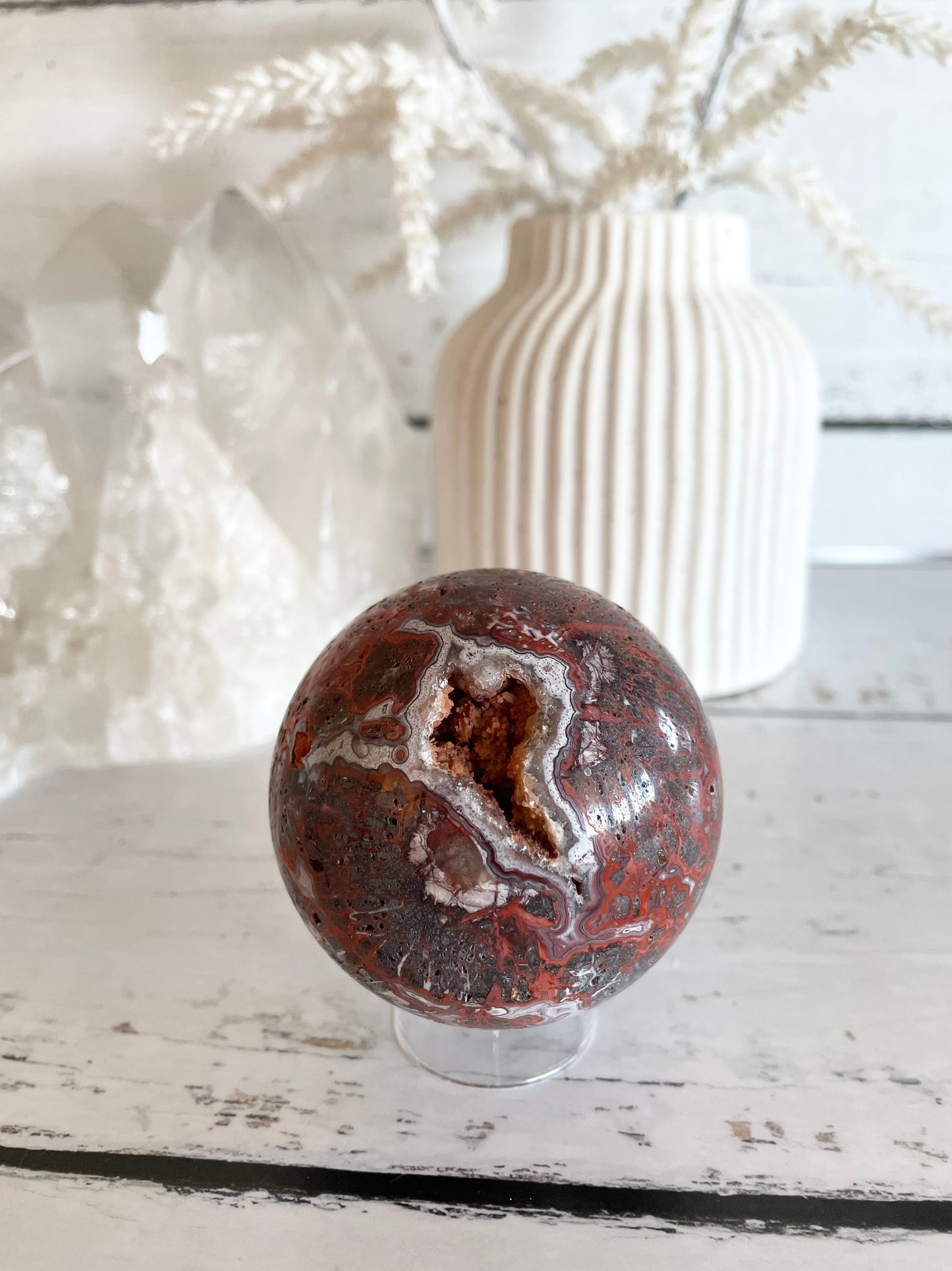 Mexican Crazy Lace Agate Sphere includes holder