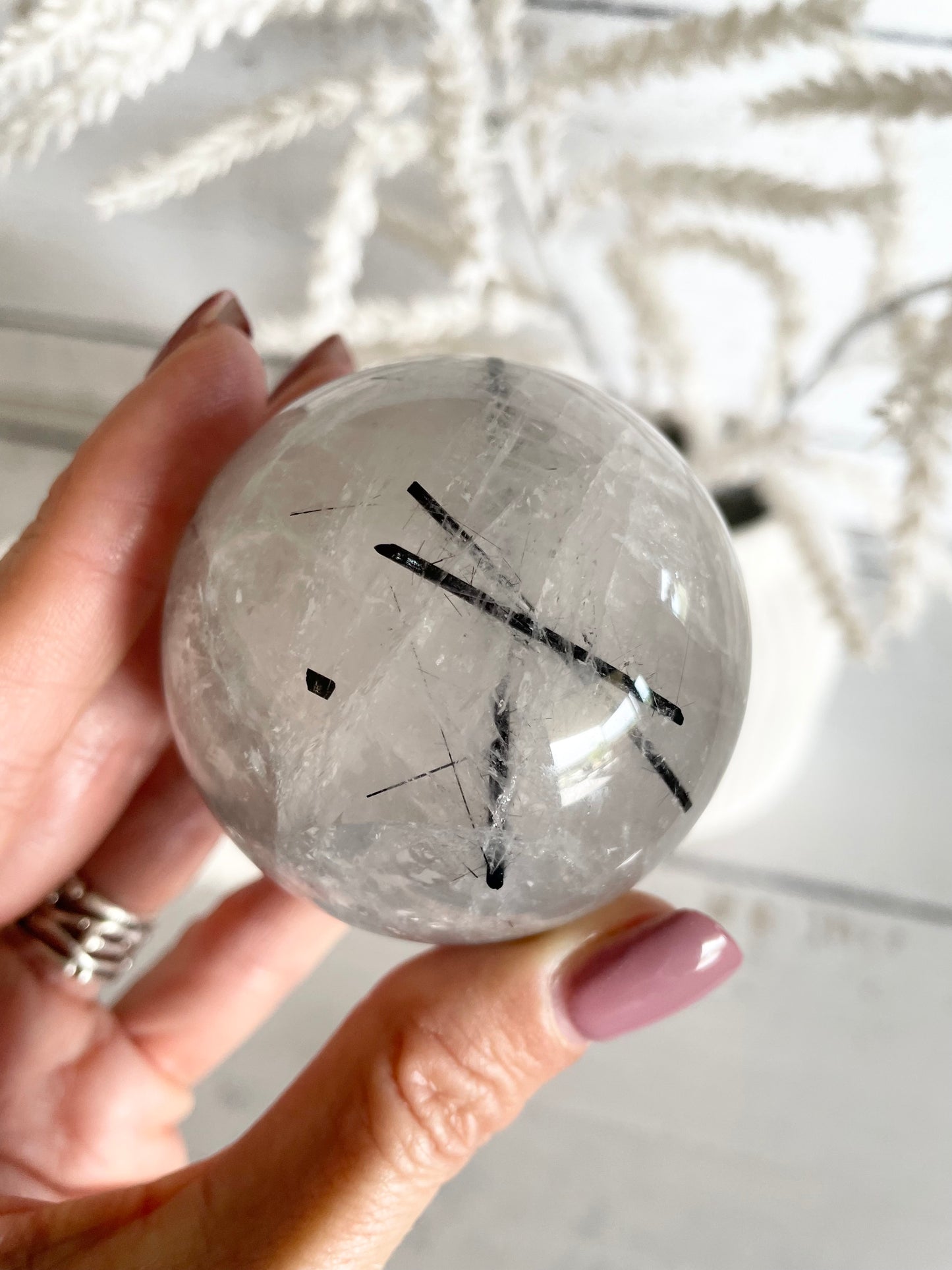 Tourmaline In Quartz Sphere Includes Holder