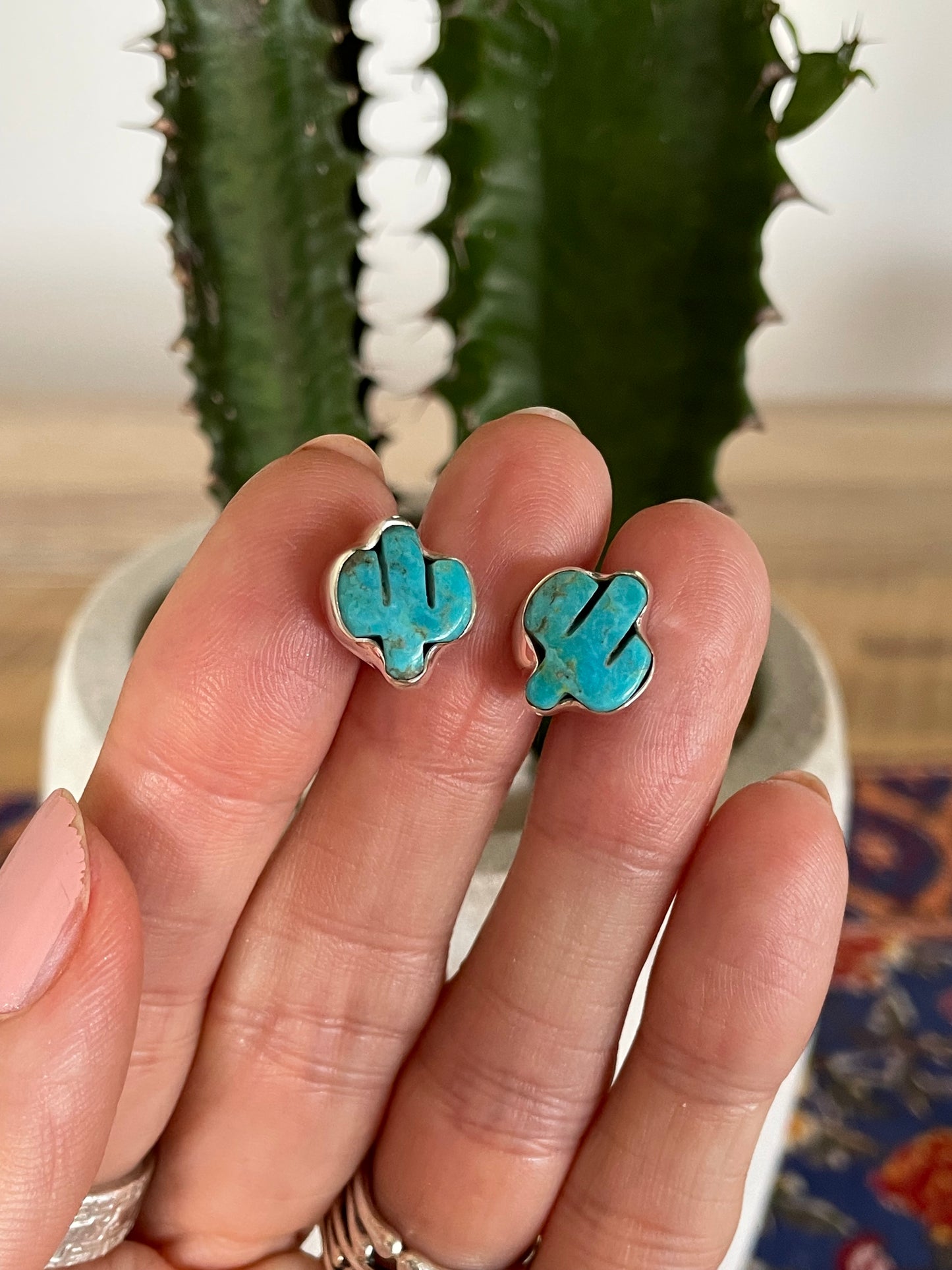 Kingman Turquoise ~ Arizona Cactus Studs