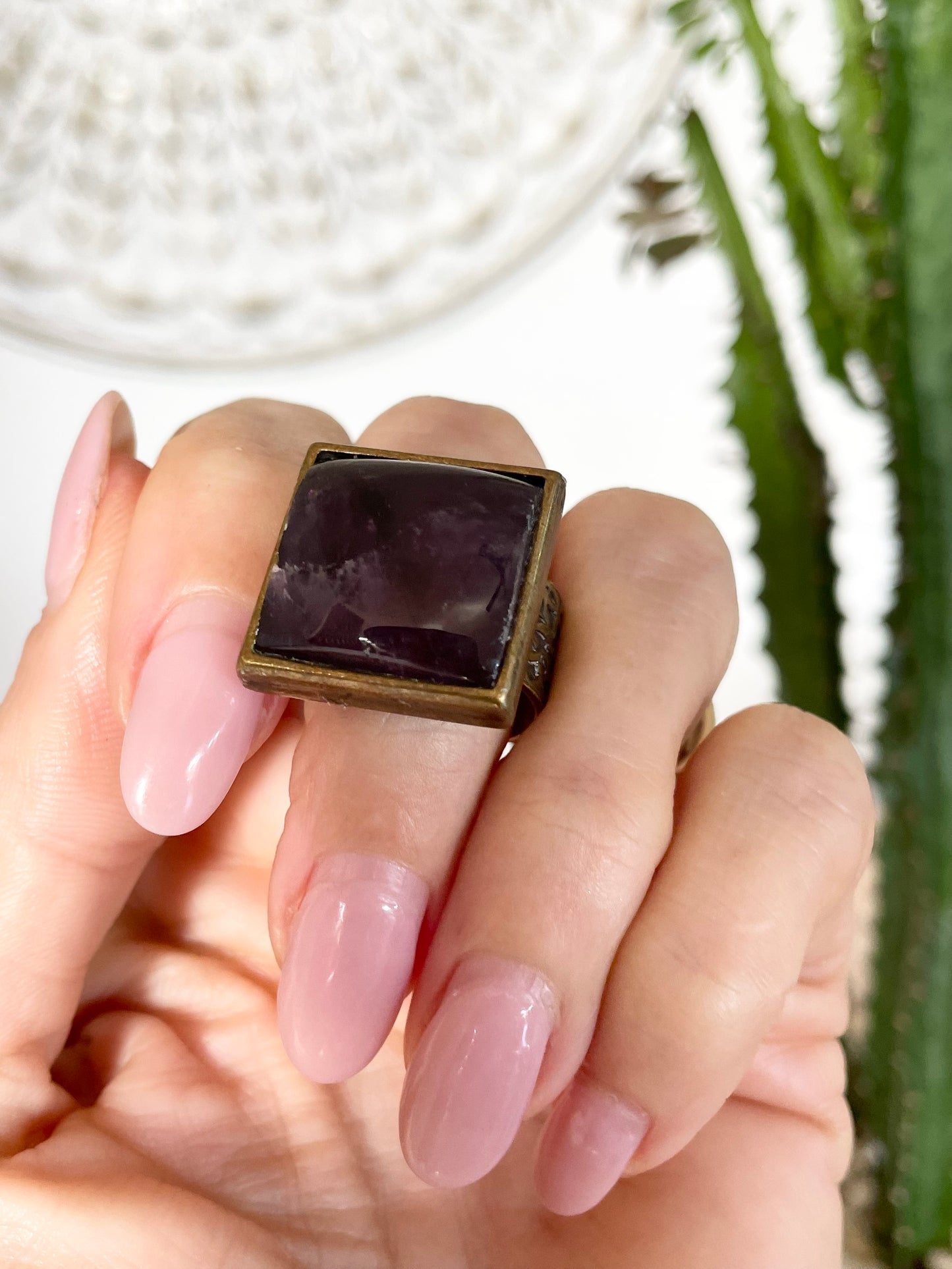 Copper Antiqued Ring ~ Amethyst adjustable ring 6-10