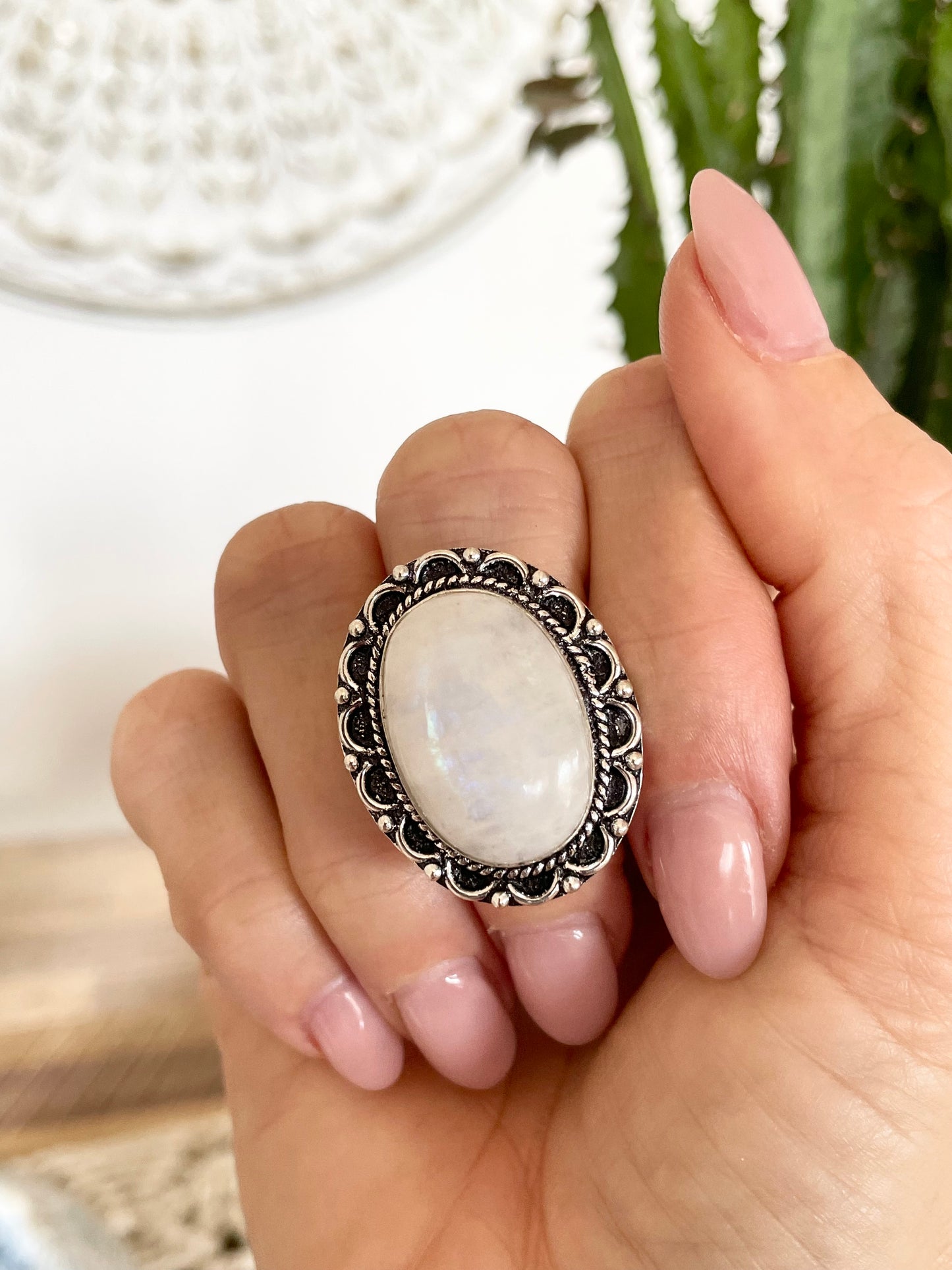 Rainbow Moonstone Ring - Size 10