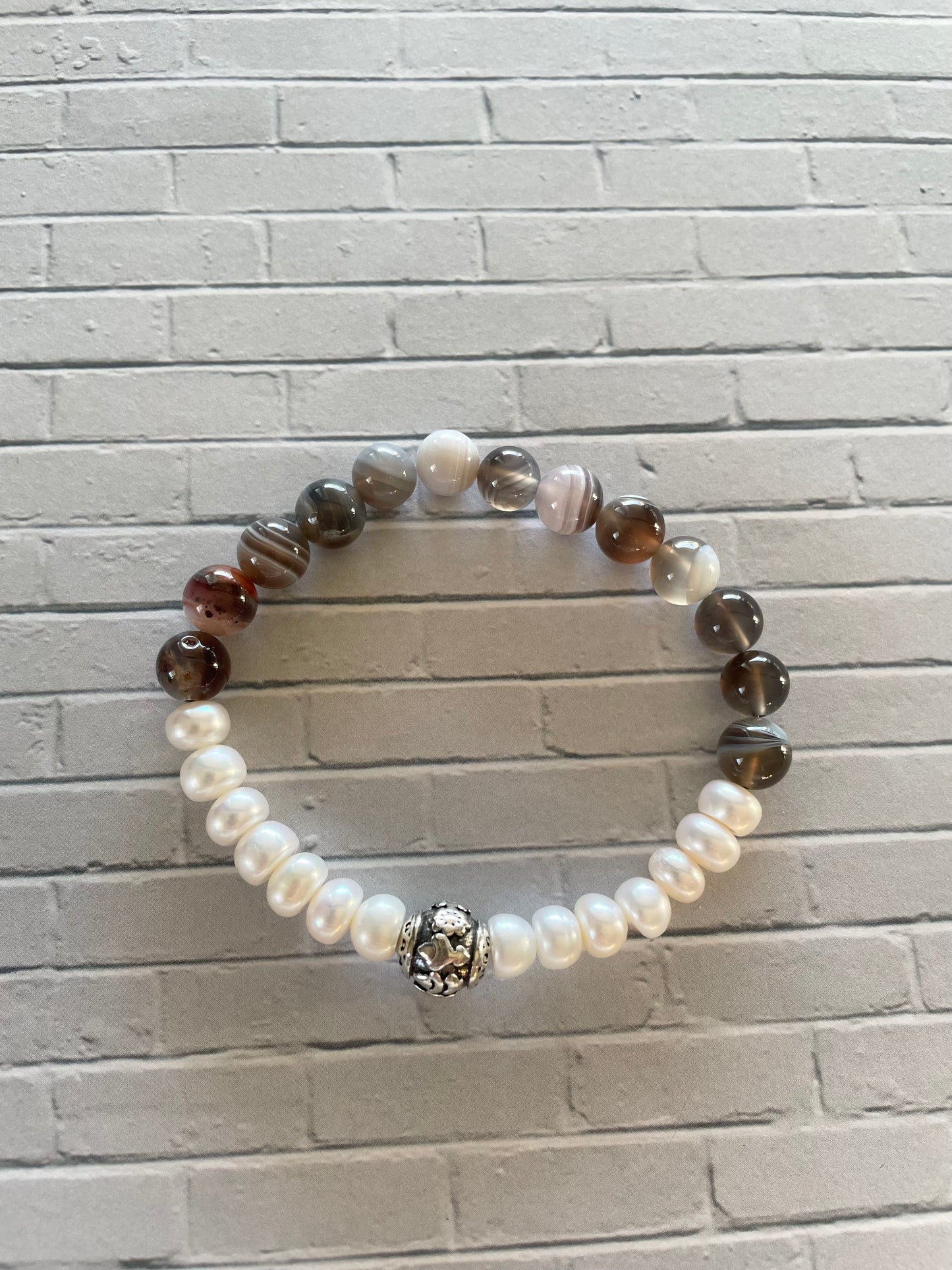 Pearl & Botswana Agate gemstone Bracelet