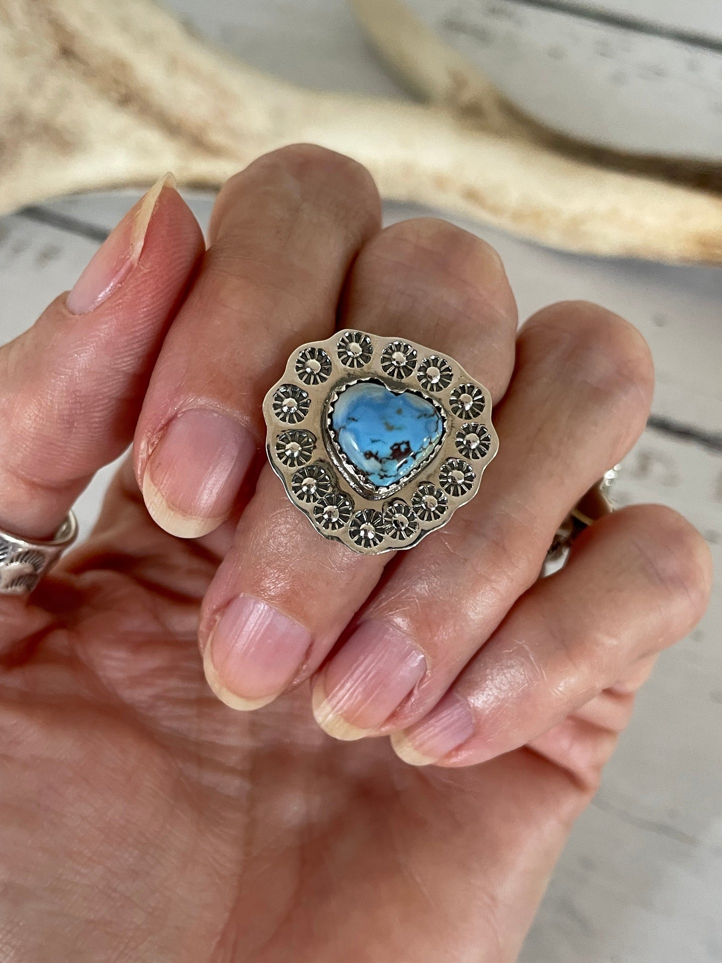 Golden Sand Turquoise Navajo Ring ~ adjustable size 7-9.5