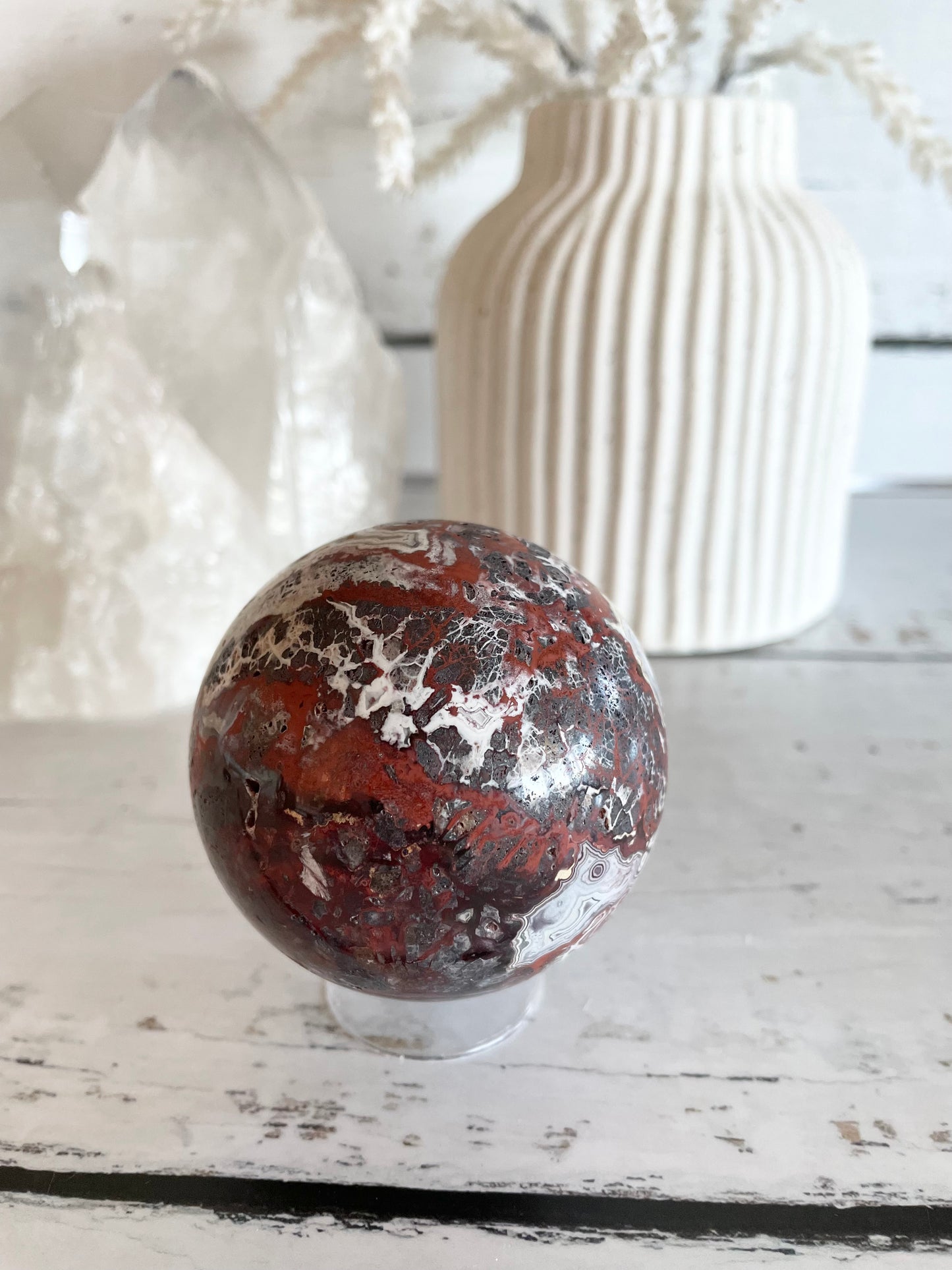 Mexican Crazy Lace Agate Sphere includes holder