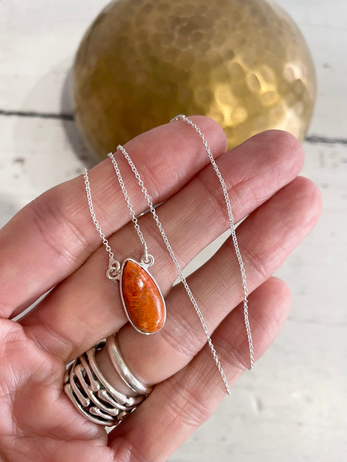 Orange Mojave Turquoise Silver Necklace