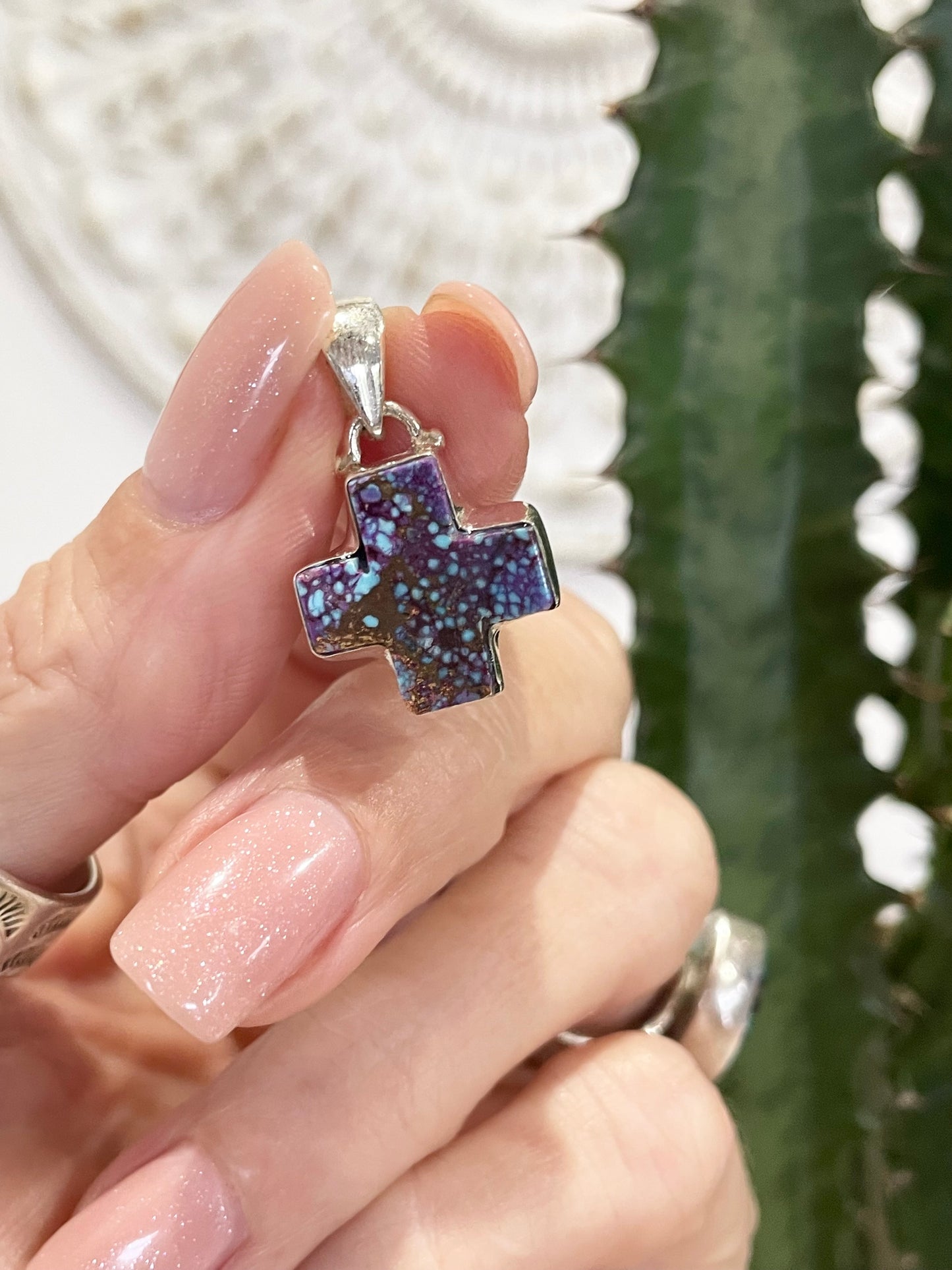 Purple Spiny Oyster Cross Pendant