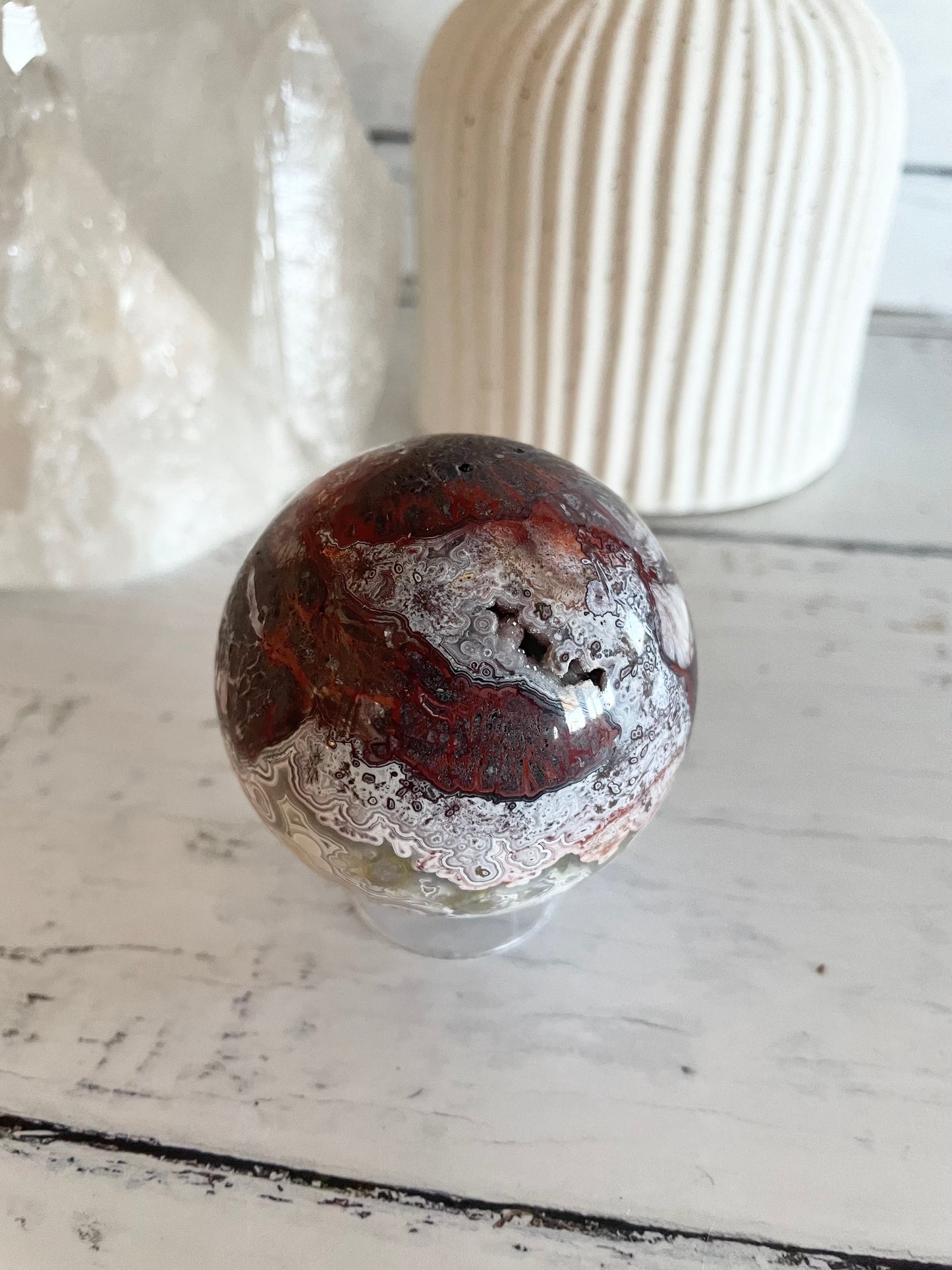 Mexican Crazy Lace Agate Sphere includes holder