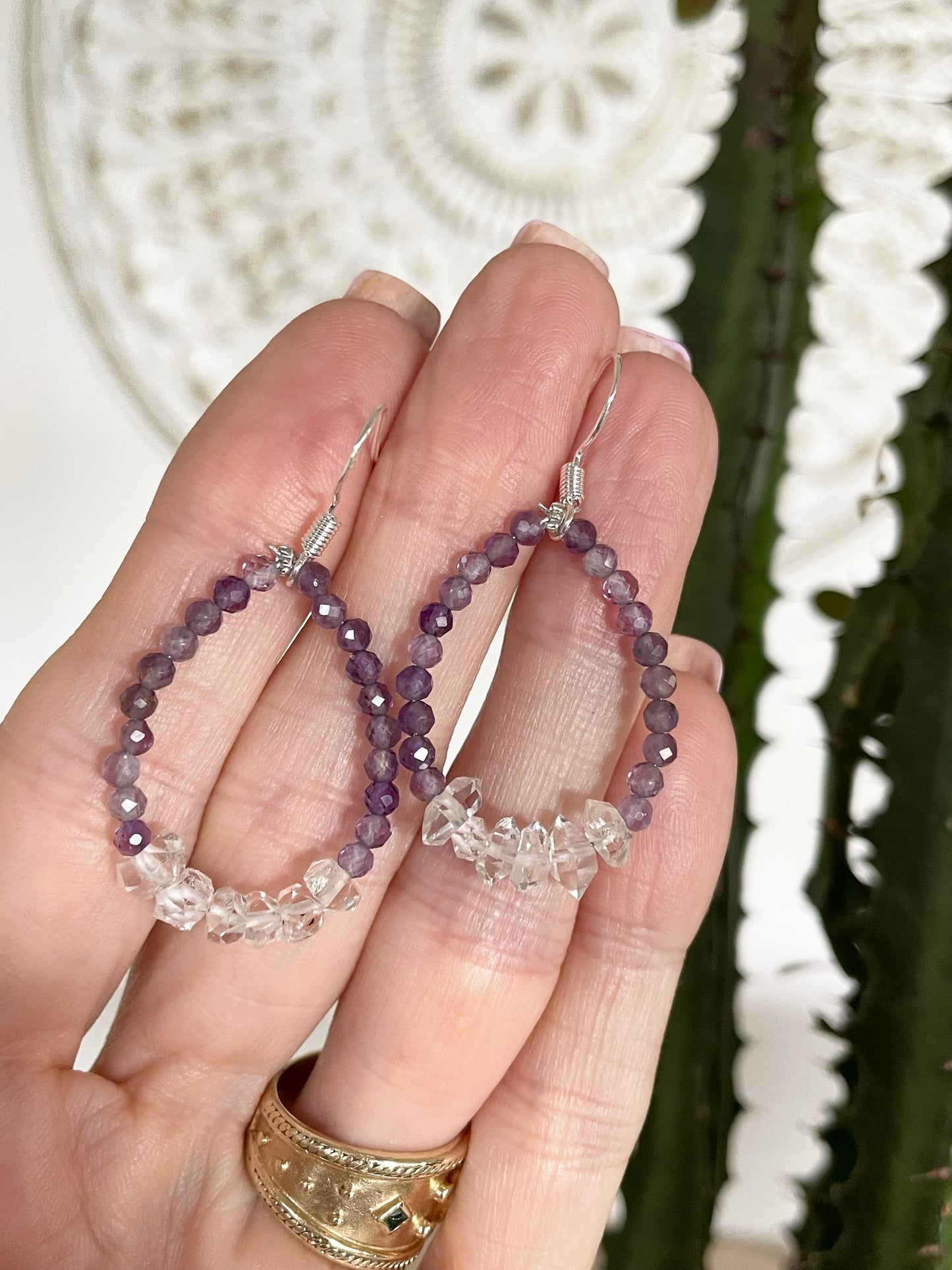 Faceted Amethyst/Herkimer Dangles