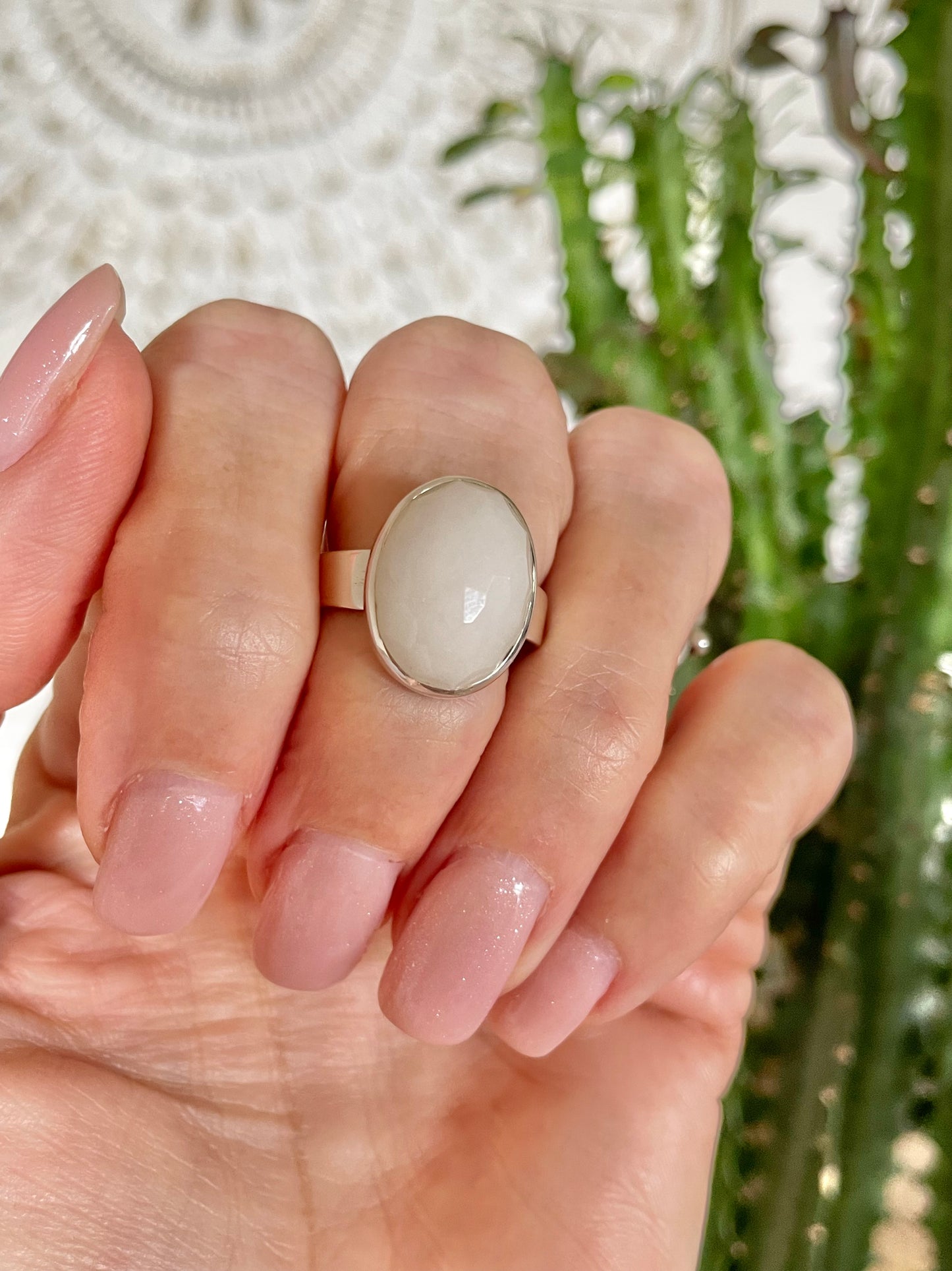 Faceted White Quartz Silver Ring ~ size 7.5