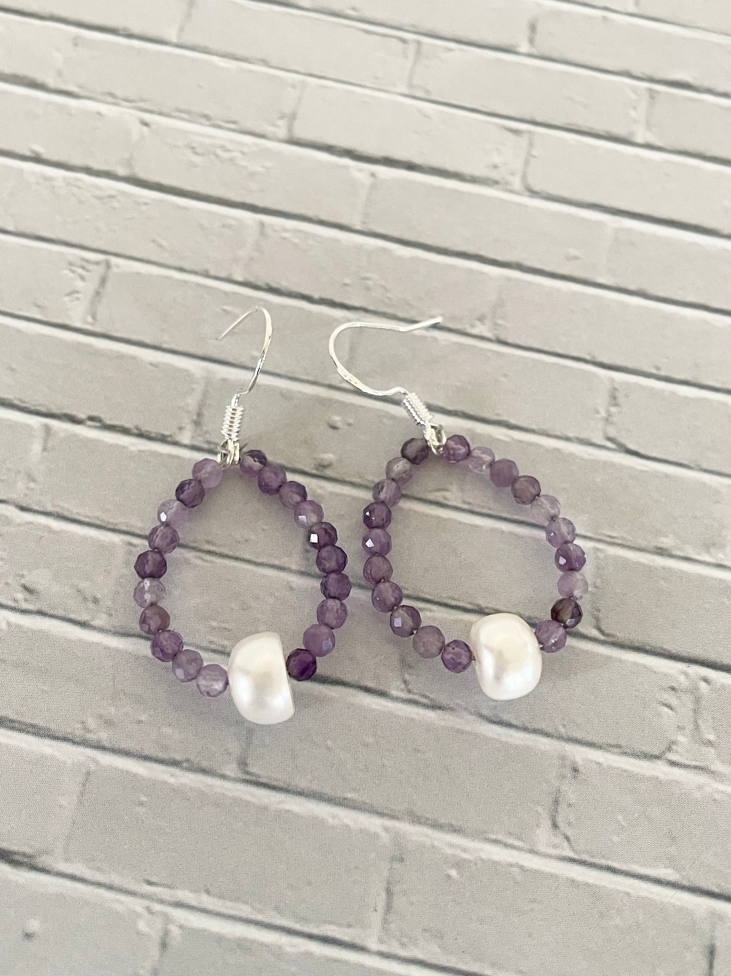 Faceted Amethyst/Pearl Dangles