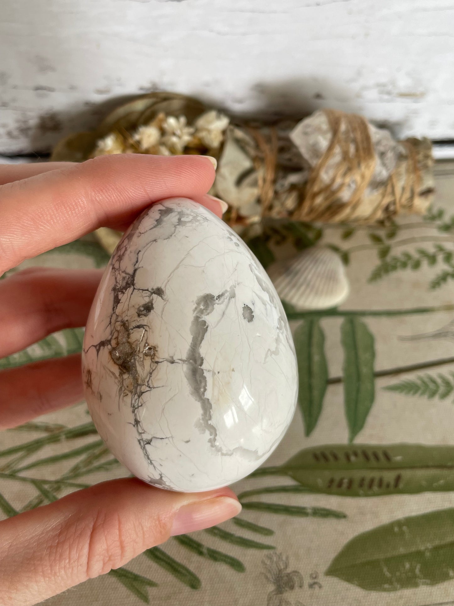 White Howlite Egg with holder