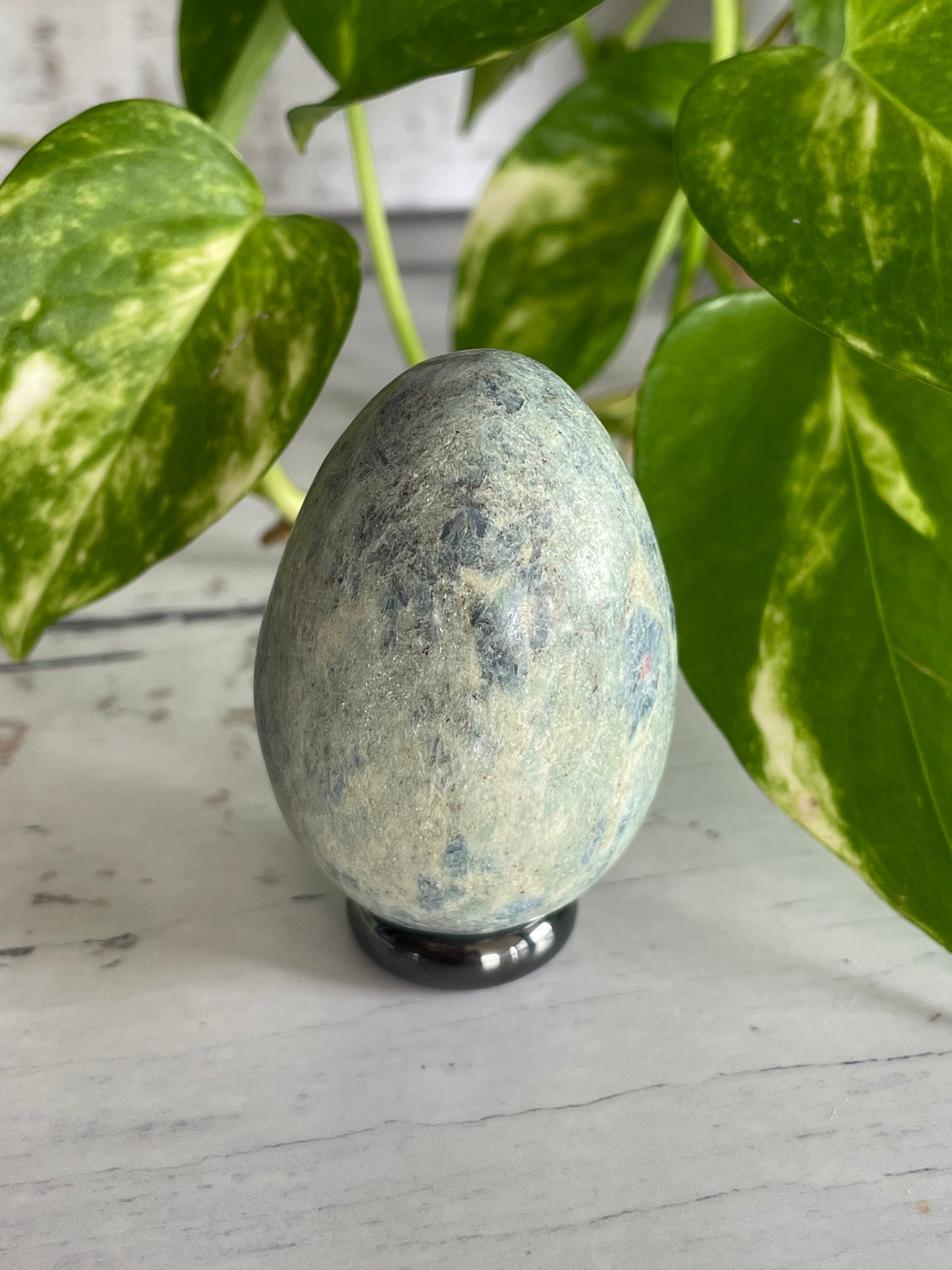 Fuchsite & Ruby Egg with holder