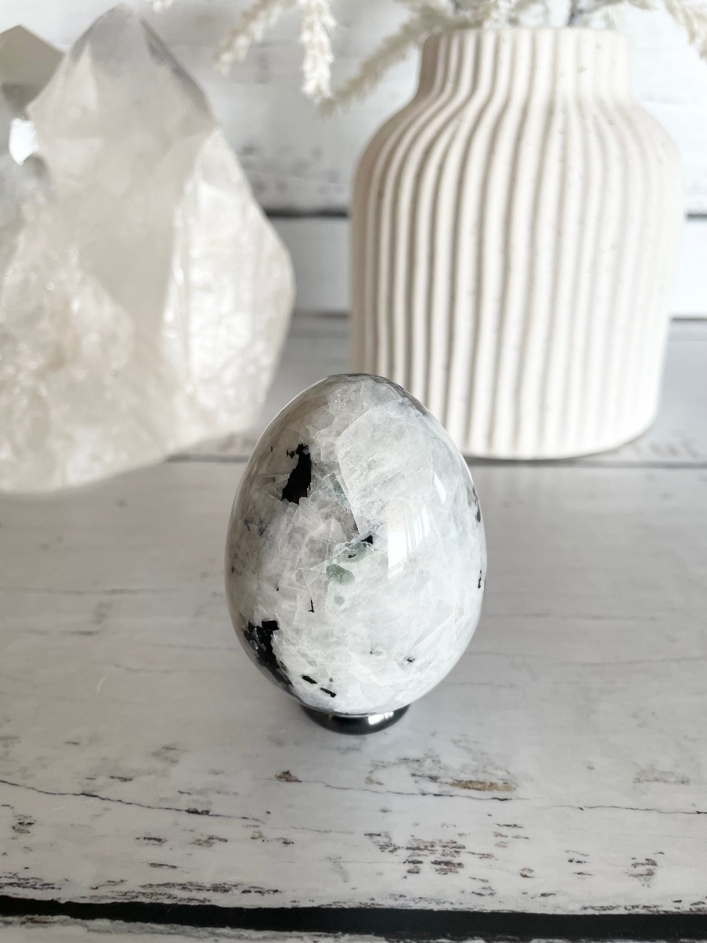 Rainbow Moonstone Egg with holder