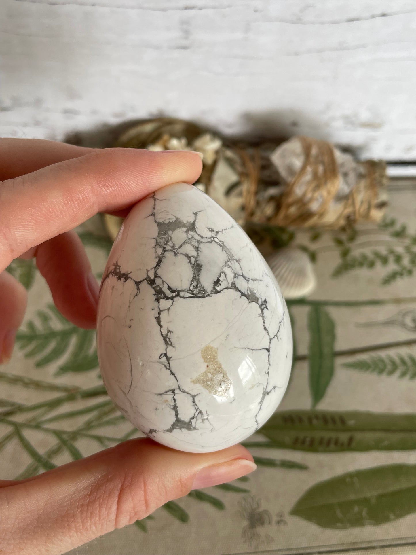 White Howlite Egg with holder