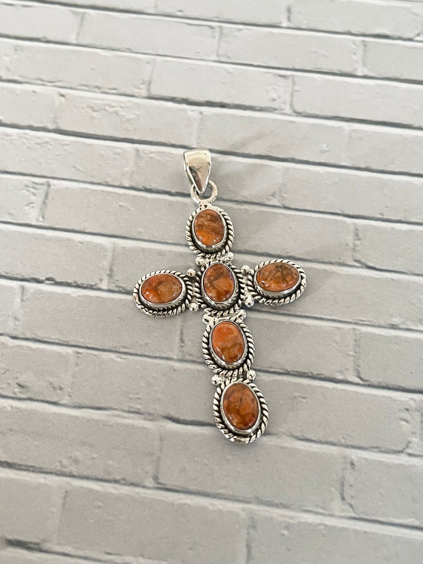 Orange Mojave Turquoise Cross Pendant