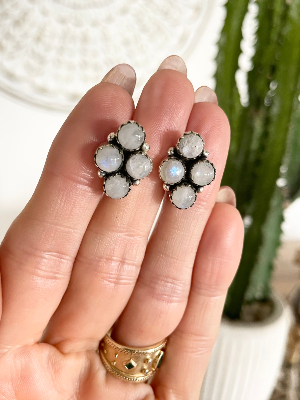 Rainbow Moonstone Studs
