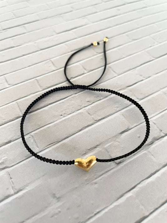 Macrame Gold Heart adjustable bracelet - Classic Black