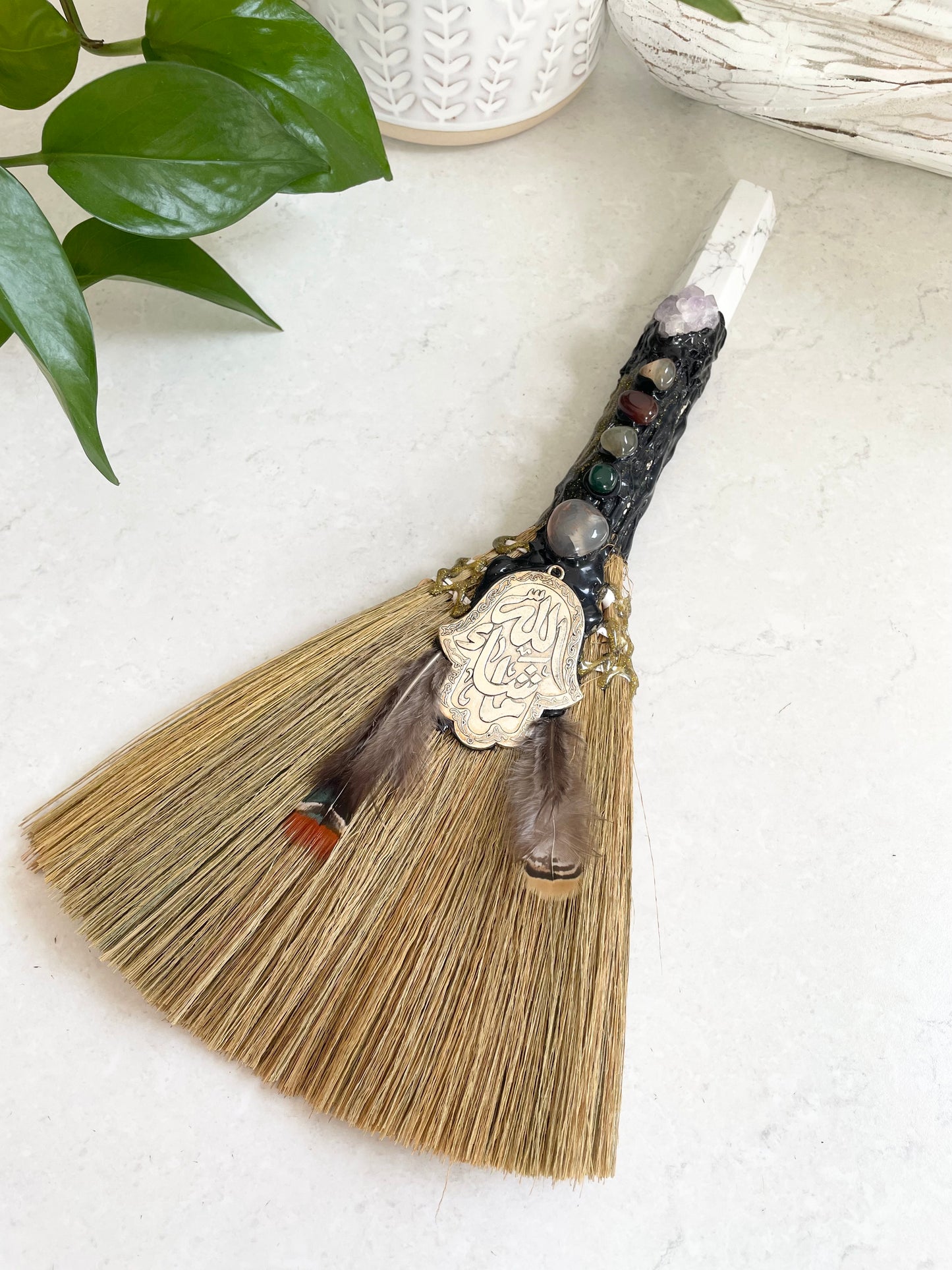 Crystal Feather Besom ~ White Howlite
