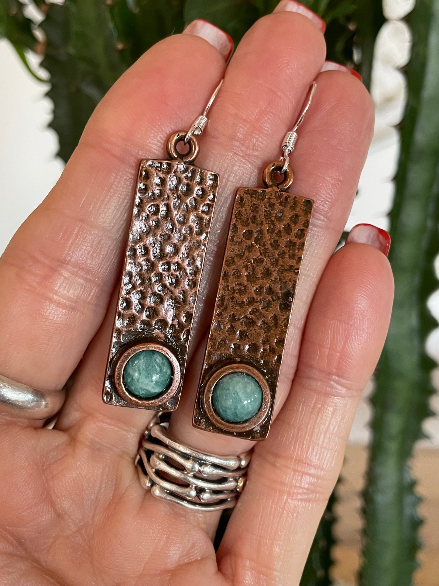Amazonite Hammered Copper dangles