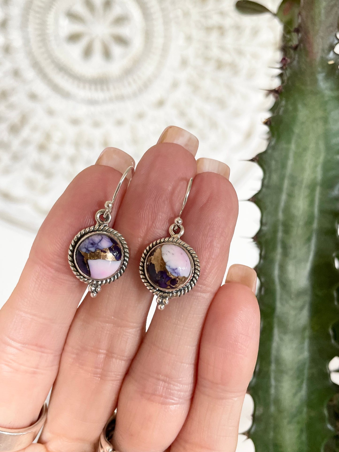 Violet Dahlia Turquoise Dangles