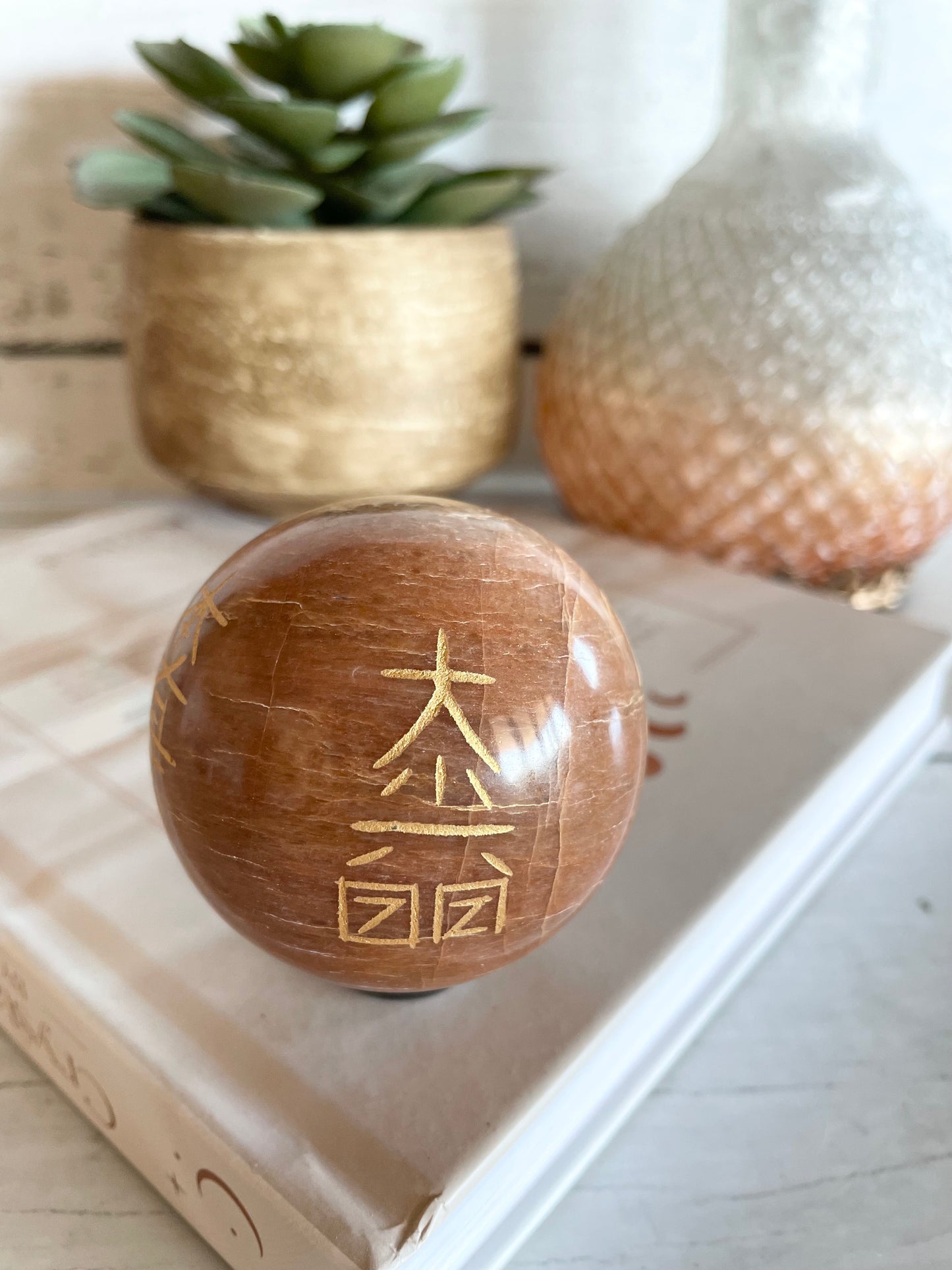 Peach Moonstone Reiki Sphere Includes Holder