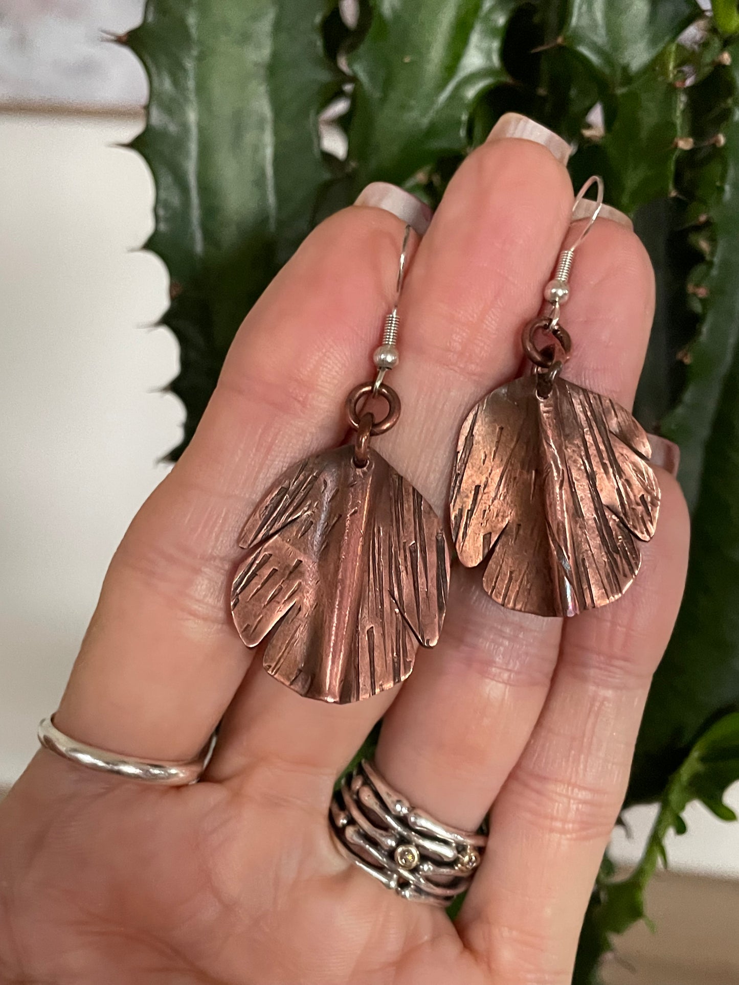 Copper Dangles ~ Monstera Leaf