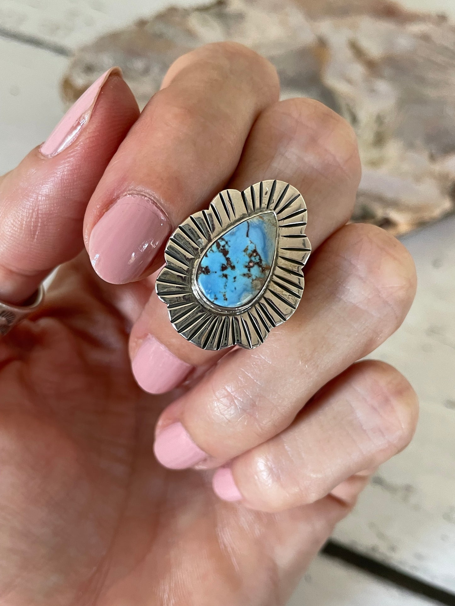 Navajo Golden Hill Turquoise Ring ~ adjustable size 8-10