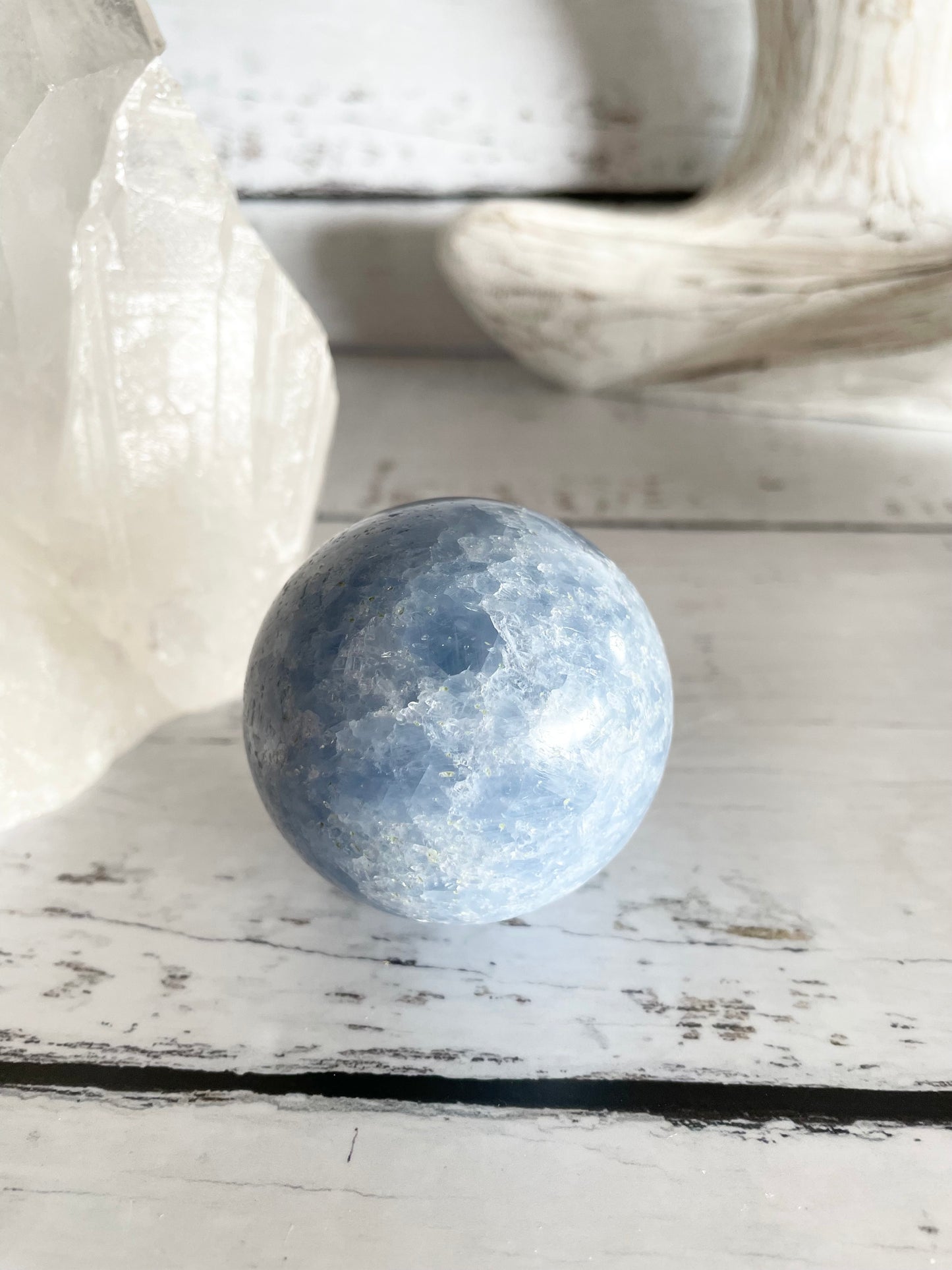 Blue Calcite Sphere Includes Holder