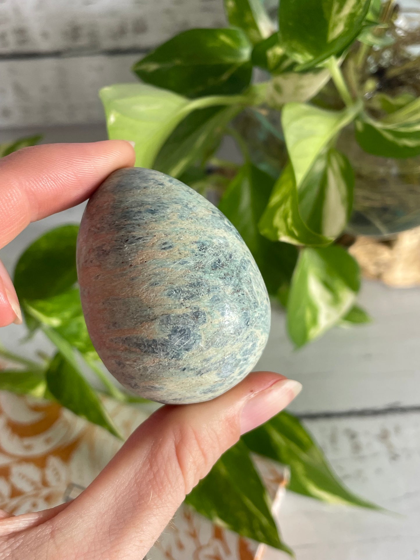 Fuchsite & Ruby Egg with holder