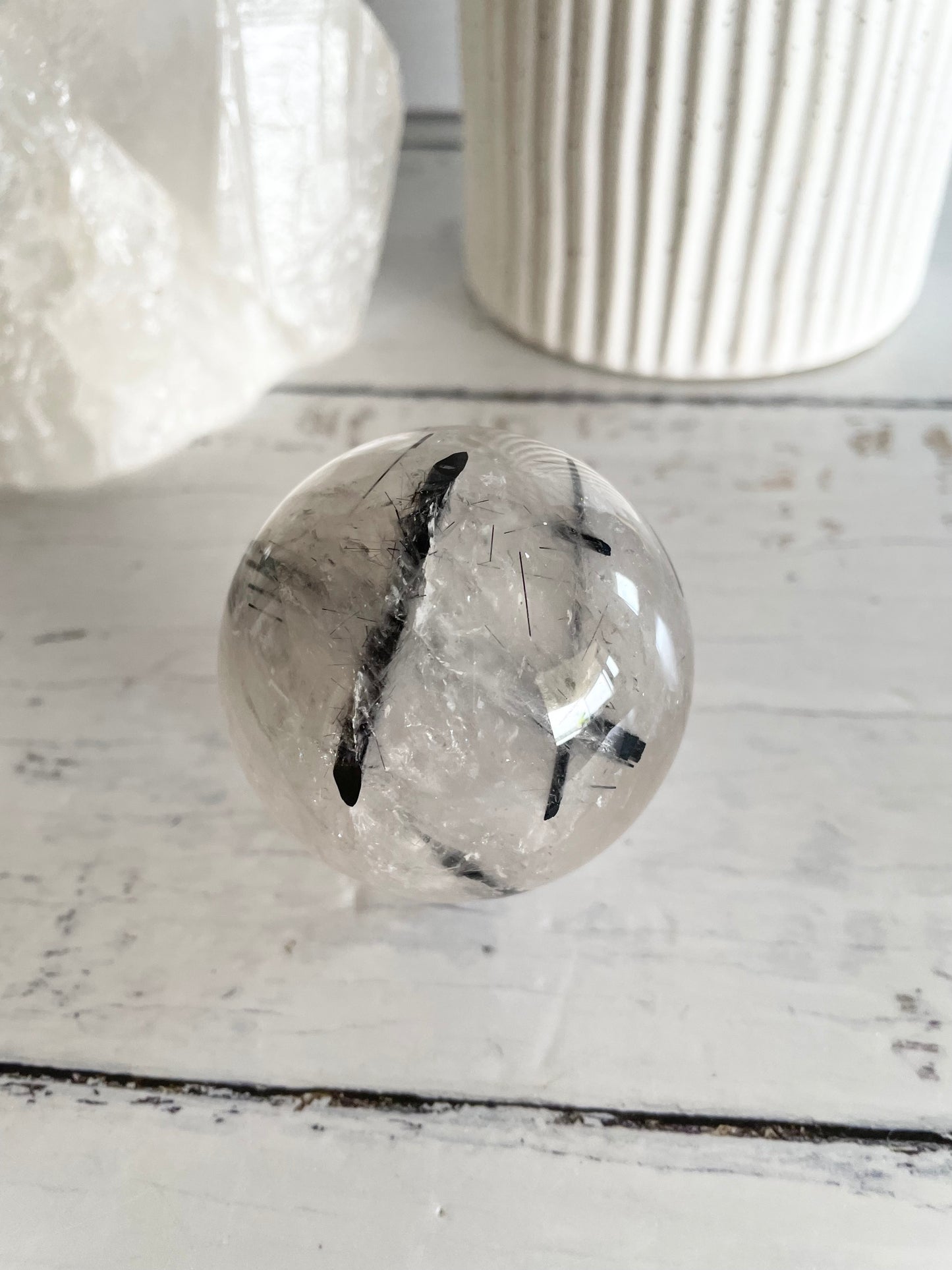 Tourmaline In Quartz Sphere Includes Holder