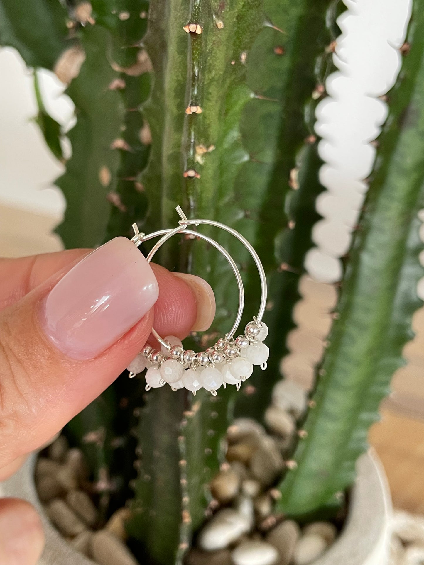 Rainbow Moonstone Faceted Hoops