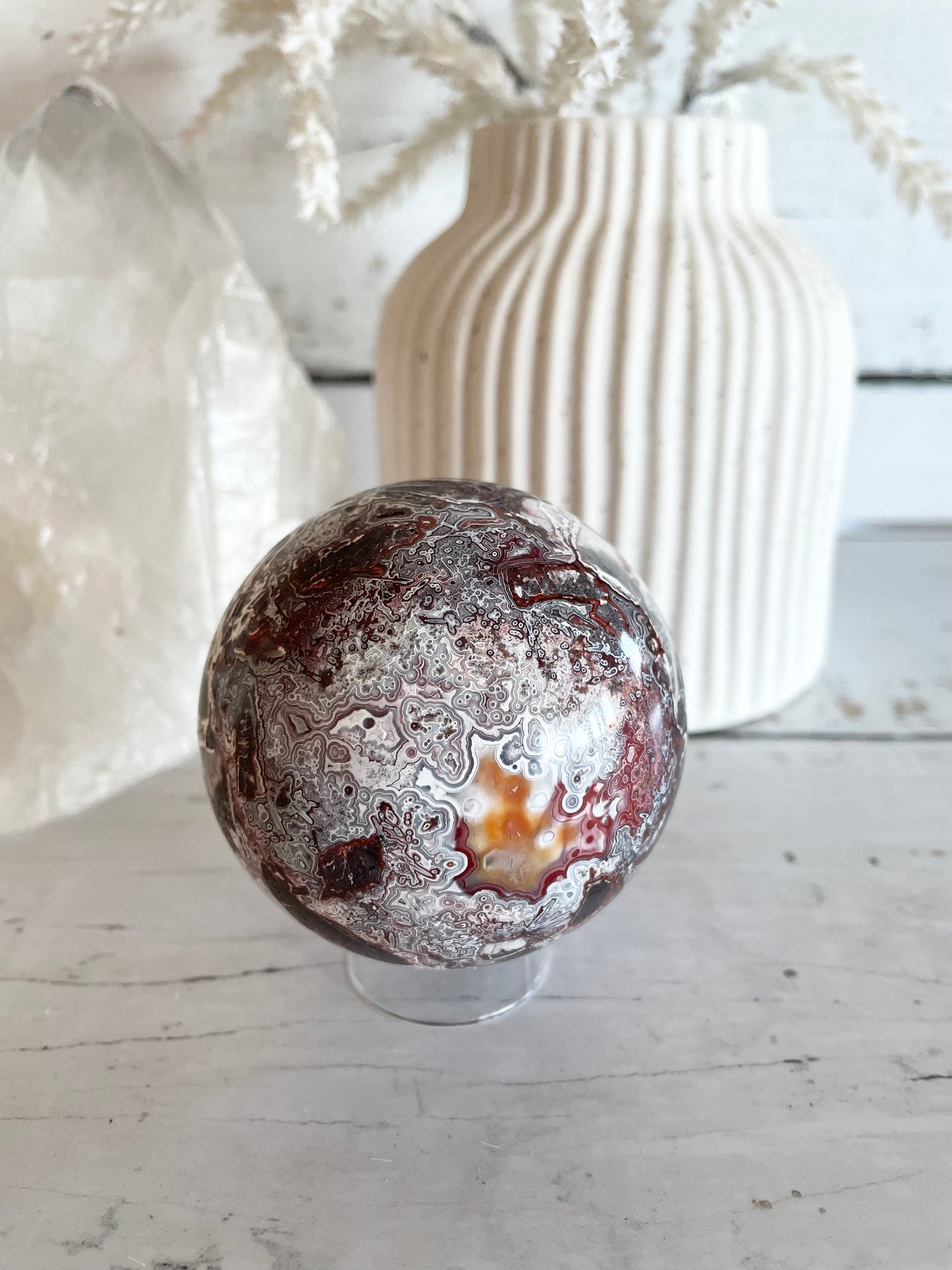 Mexican Crazy Lace Agate Sphere includes holder