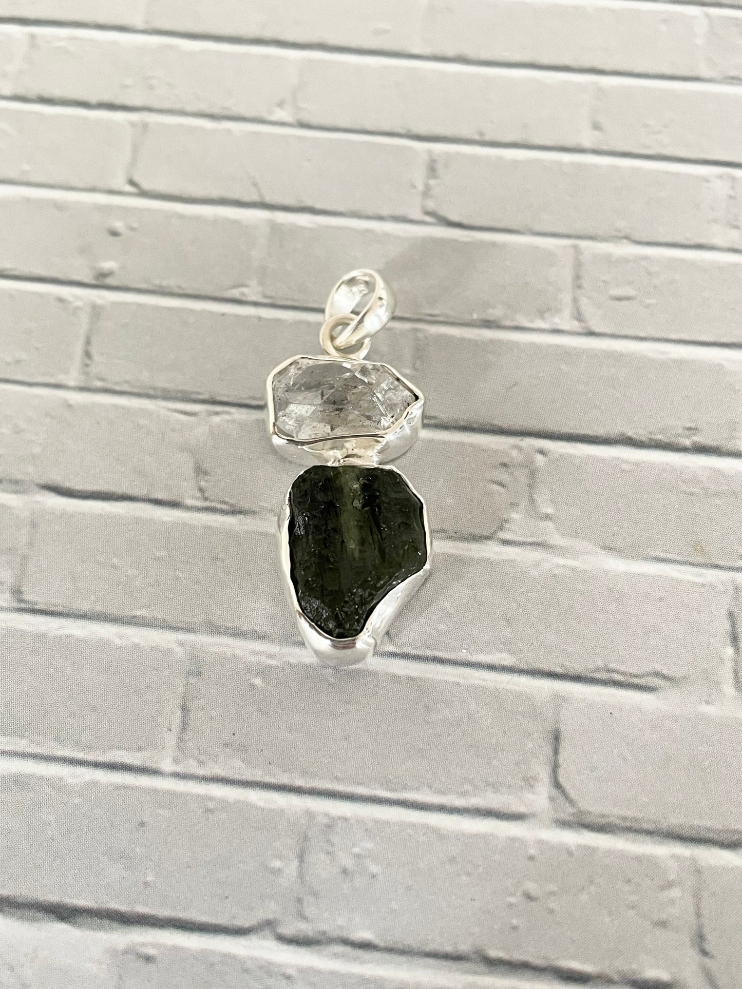 Moldavite & Herkimer Pendant